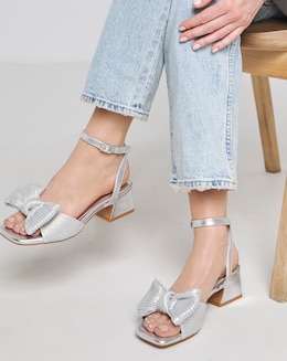 Isla Plisse Bow Low Heel Occasion Sandals - Wide Fit (E)