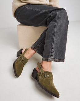 Elyria Suede Western Detailed Mule Shoes - Wide Fit (E)