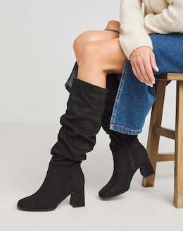 Talita Ruched Knee High Heeled Boots Extra Wide EEE Fit Super Curvy