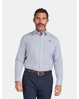 Raging Bull Long Sleeve Pentagon Pattern Cotton Poplin Shirt White