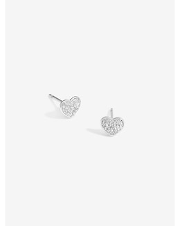 Simply Silver Sterling Silver 925 Pave Heart Stud Earrings
