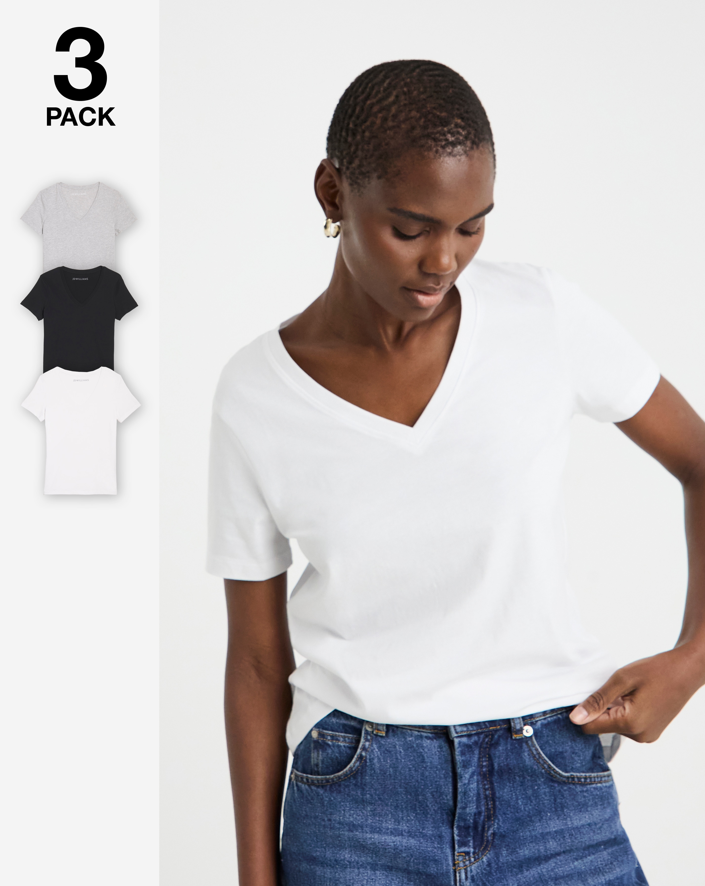 3 Pack V Neck Short Sleeve T-Shirt