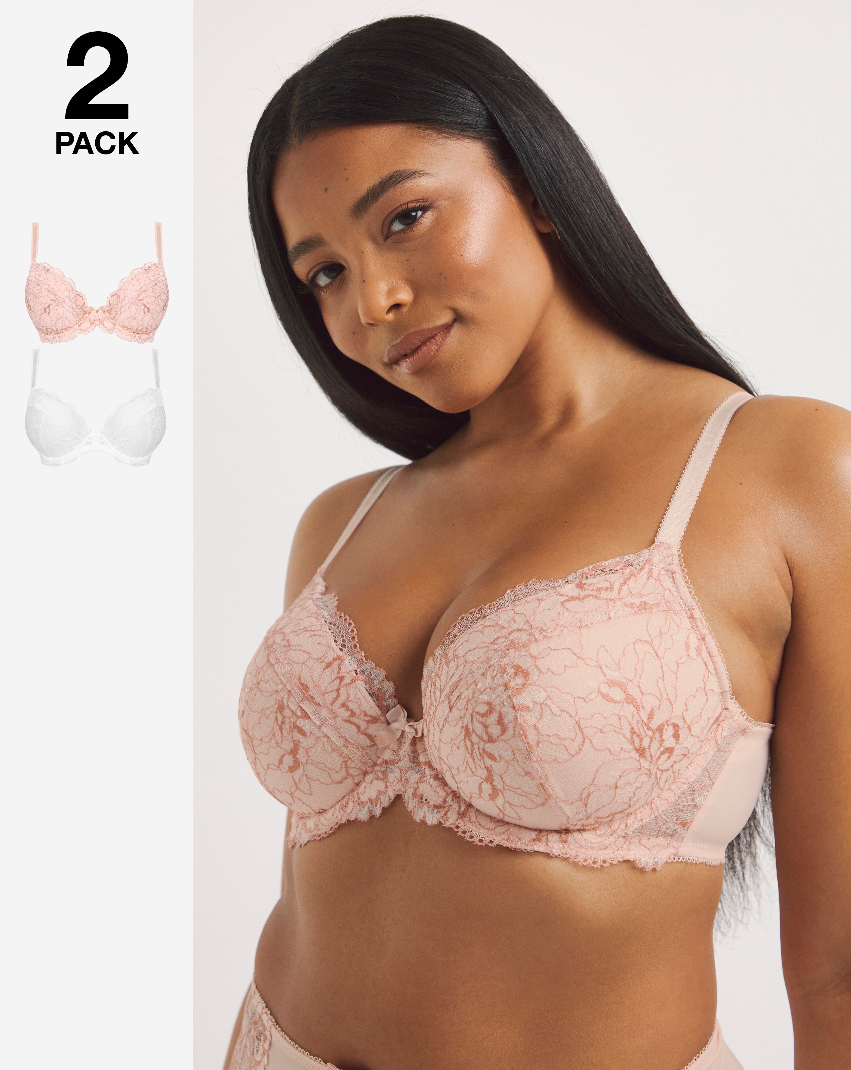 2 Pack Ella Lace Padded Plunge Bras