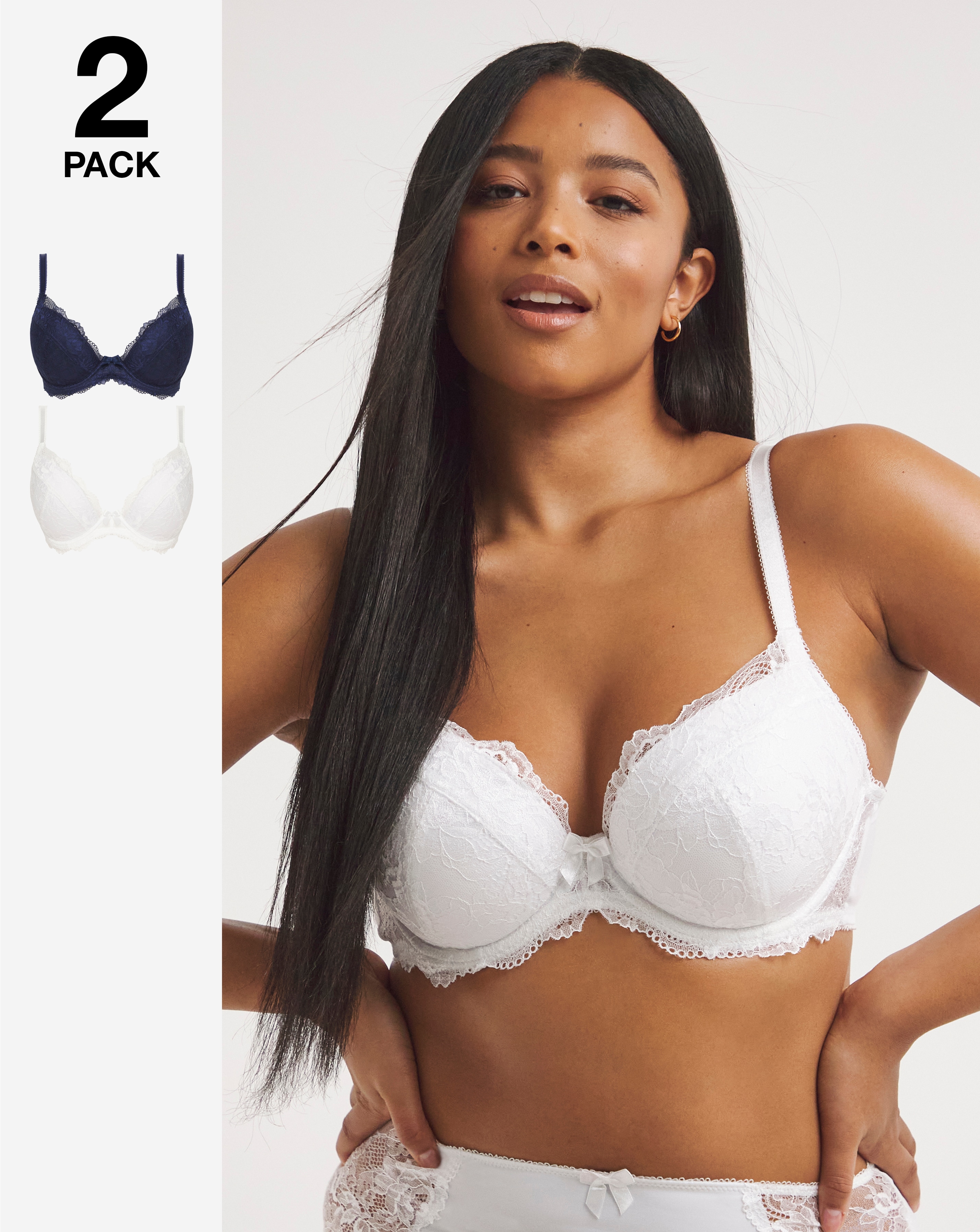 2 Pack Ella Lace Padded Plunge Bras