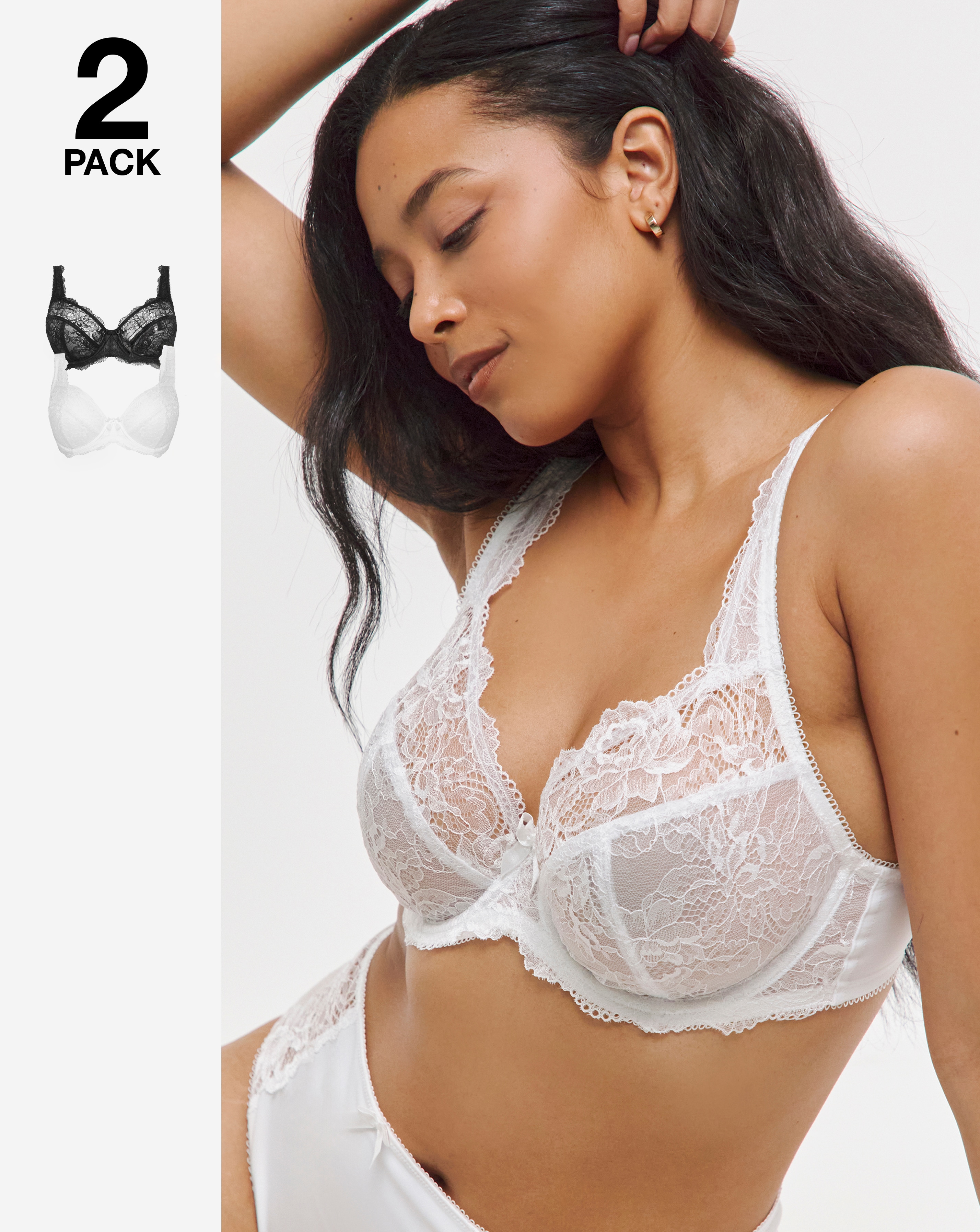 2 Pack Ella Lace Full Cup Wired Bras