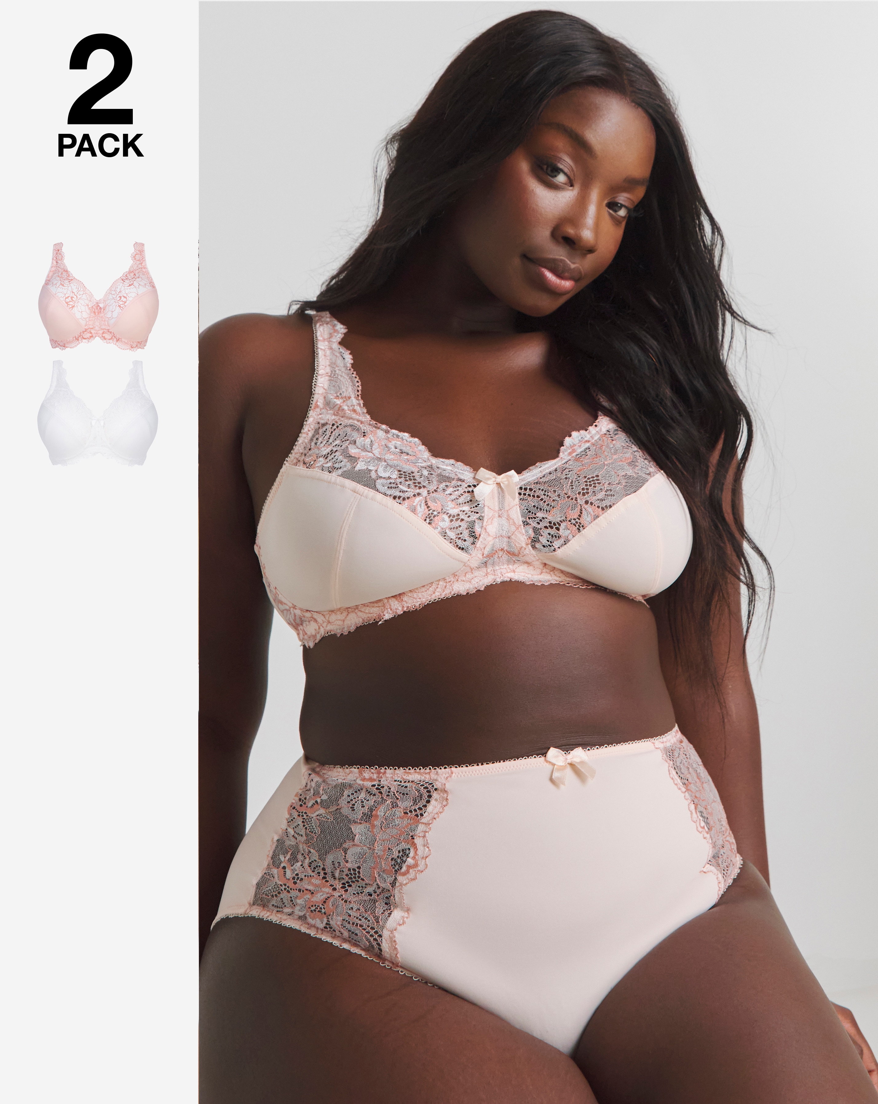 2 Pack Ella Lace Non Wired Full Cup Bras