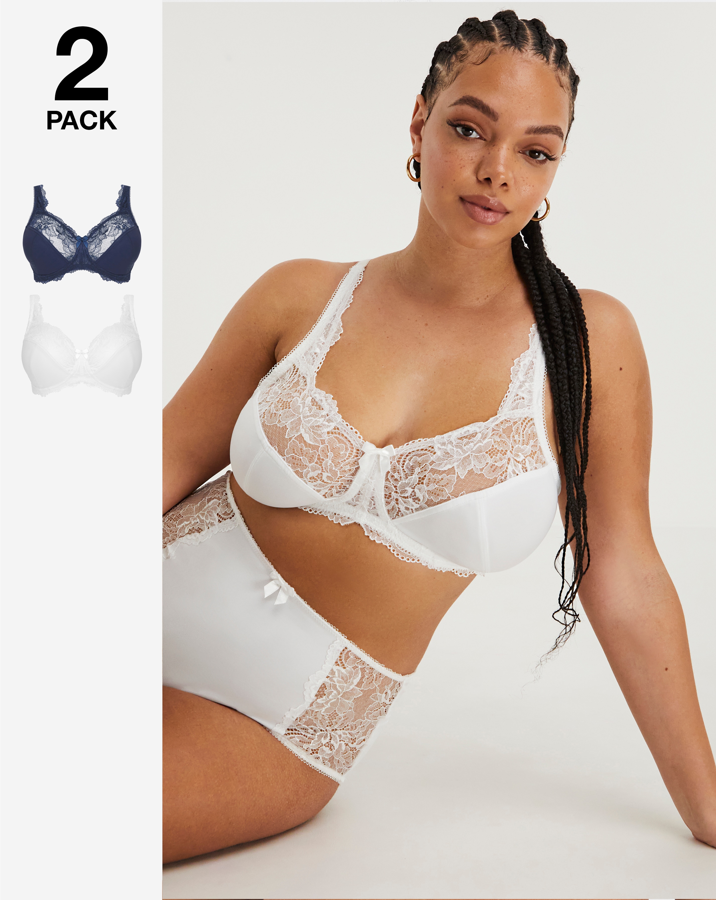 2 Pack Ella Lace Non Wired Full Cup Bras
