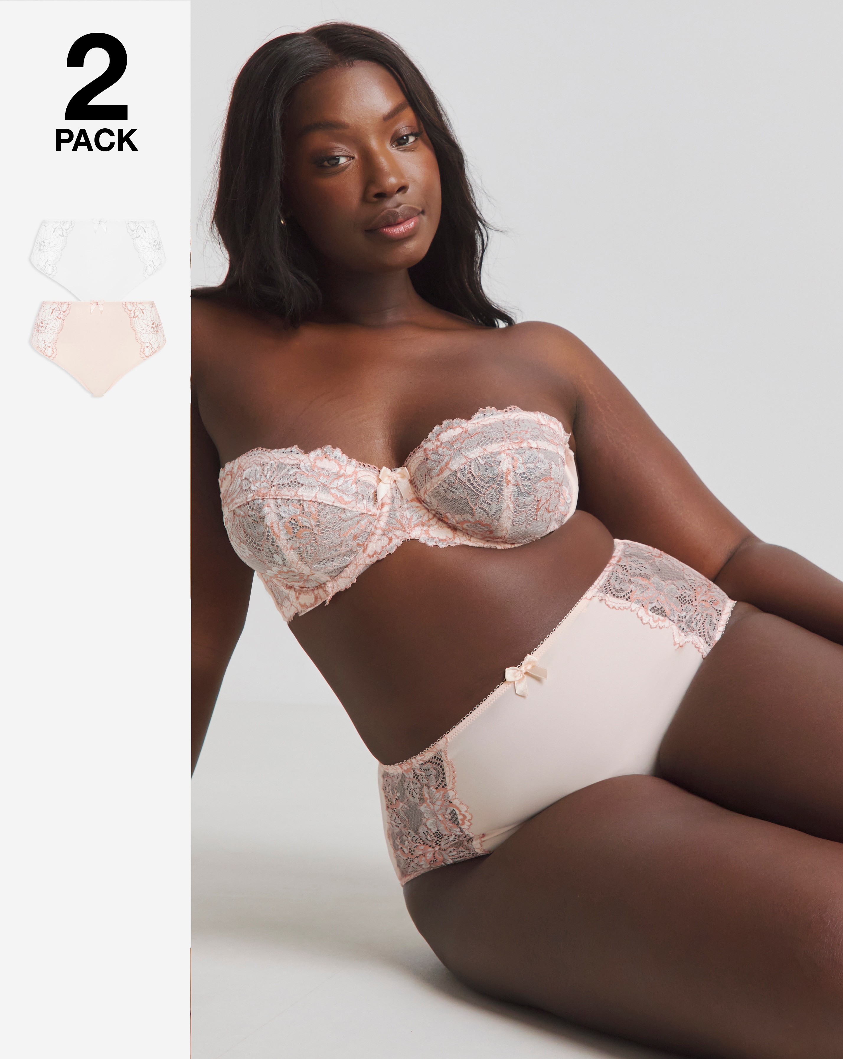 Blush/White 2 Pack Ella Lace Briefs