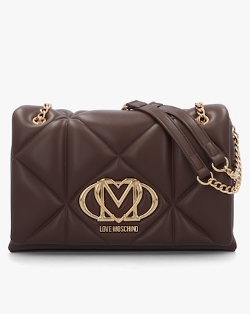 Love Moschino Heart Logo Quilted Pillow Brown Shoulder Bag