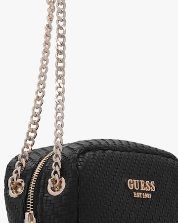 Guess Mirema Small Black Woven Cross-Body Camera Bag