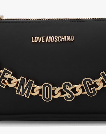 Love Moschino Dangling Logo Chain Black Leather Shoulder Bag