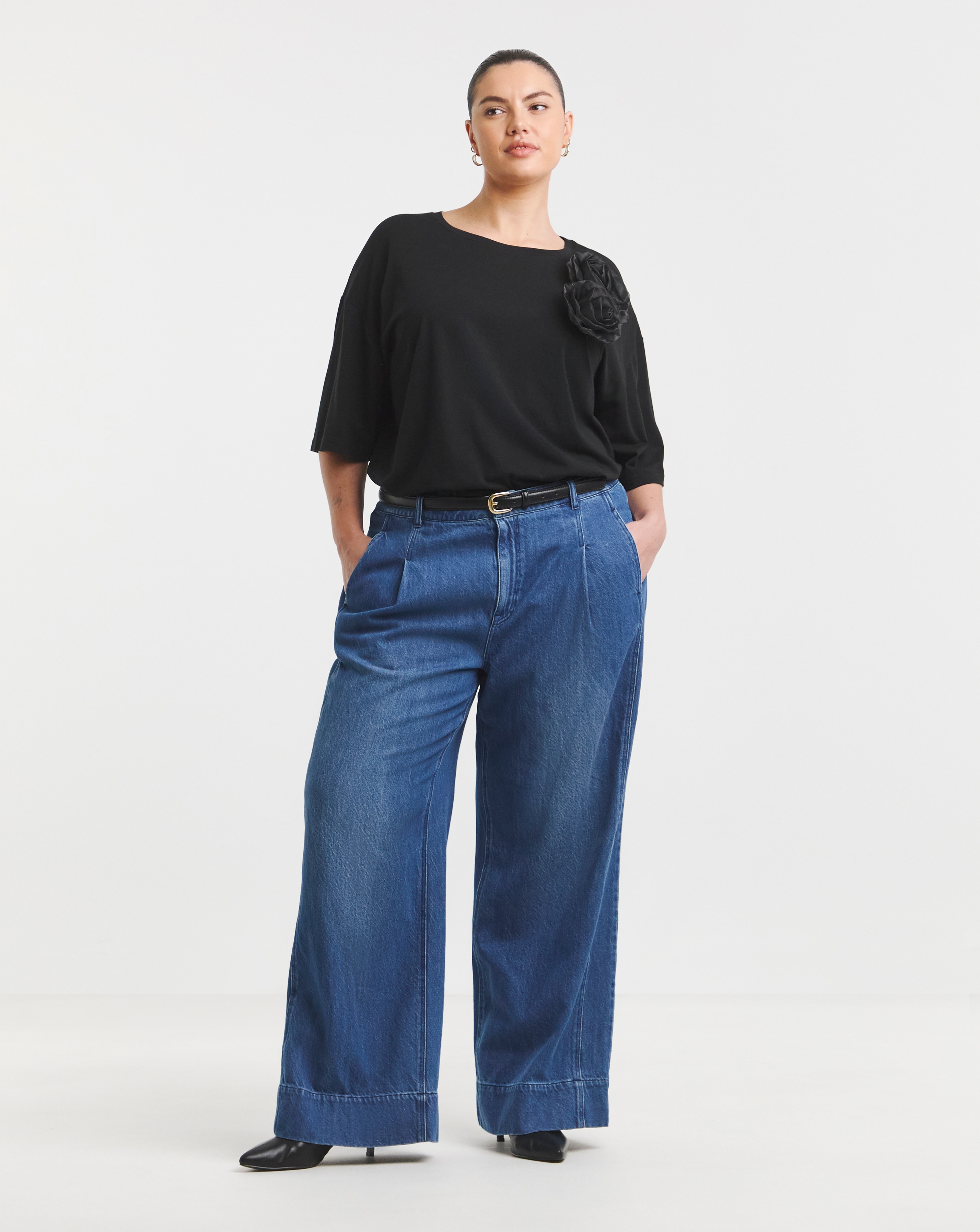 Drape Wide Leg Jeans- Authentic Mid Blue