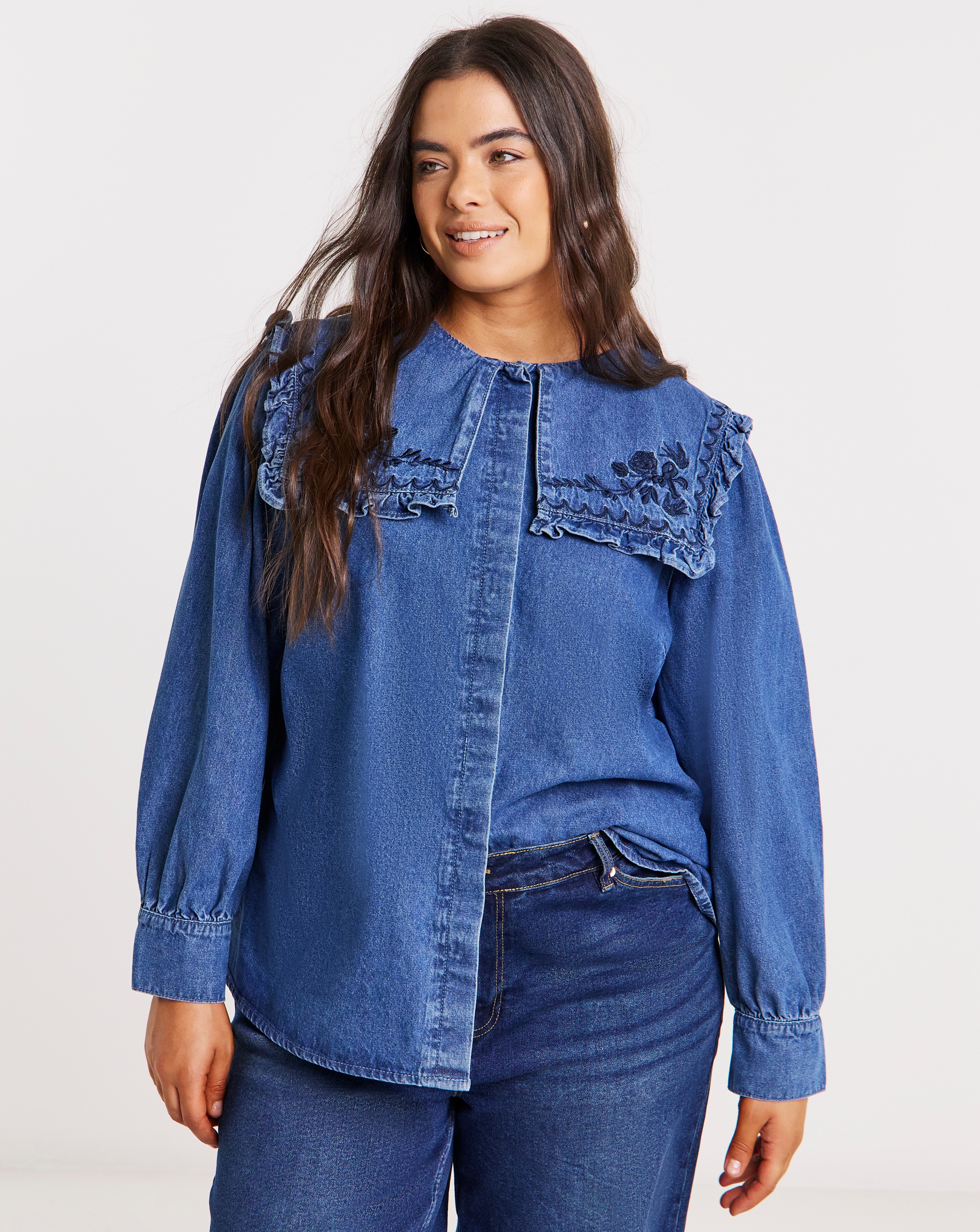 Simply Be Sailor Collar Denim Shirt