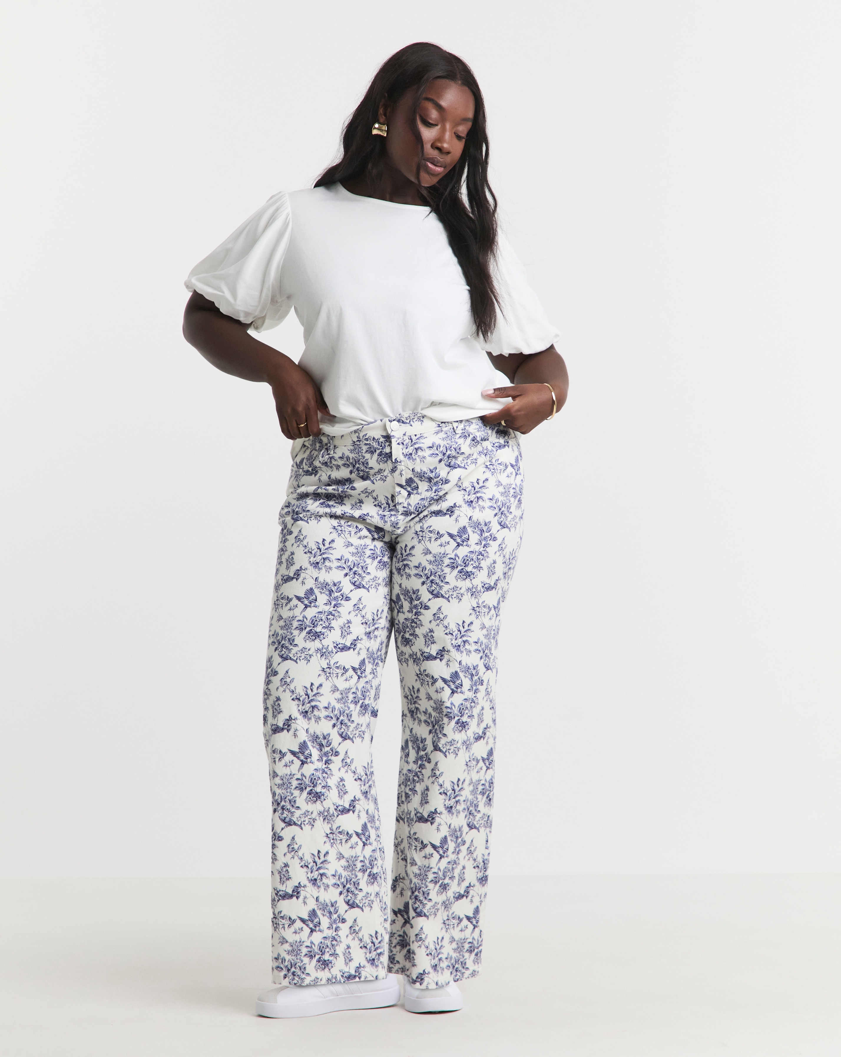 Simply Be Floral Denim Wide Leg Jeans