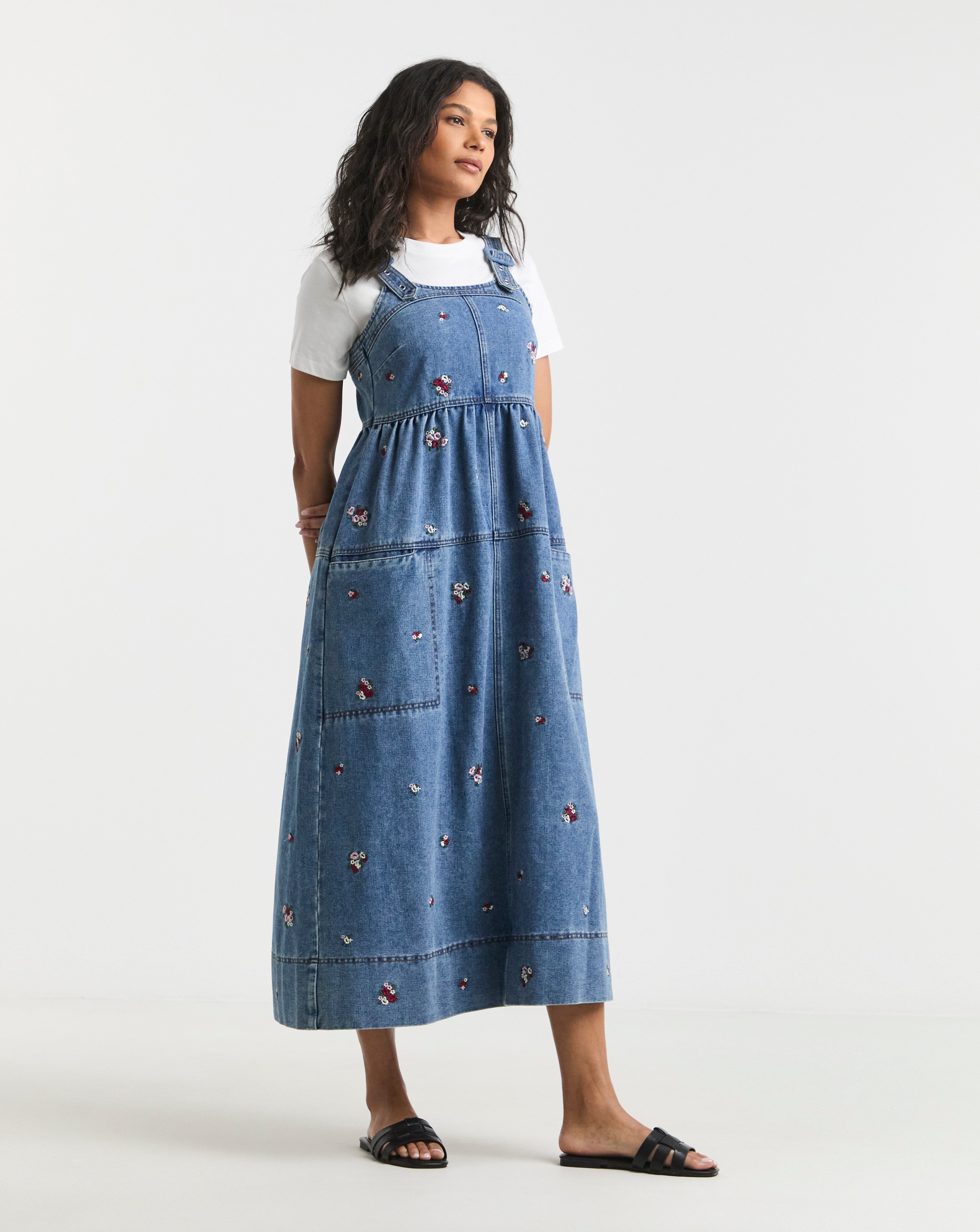 Simply Be Floral Embroidered Apron Dress