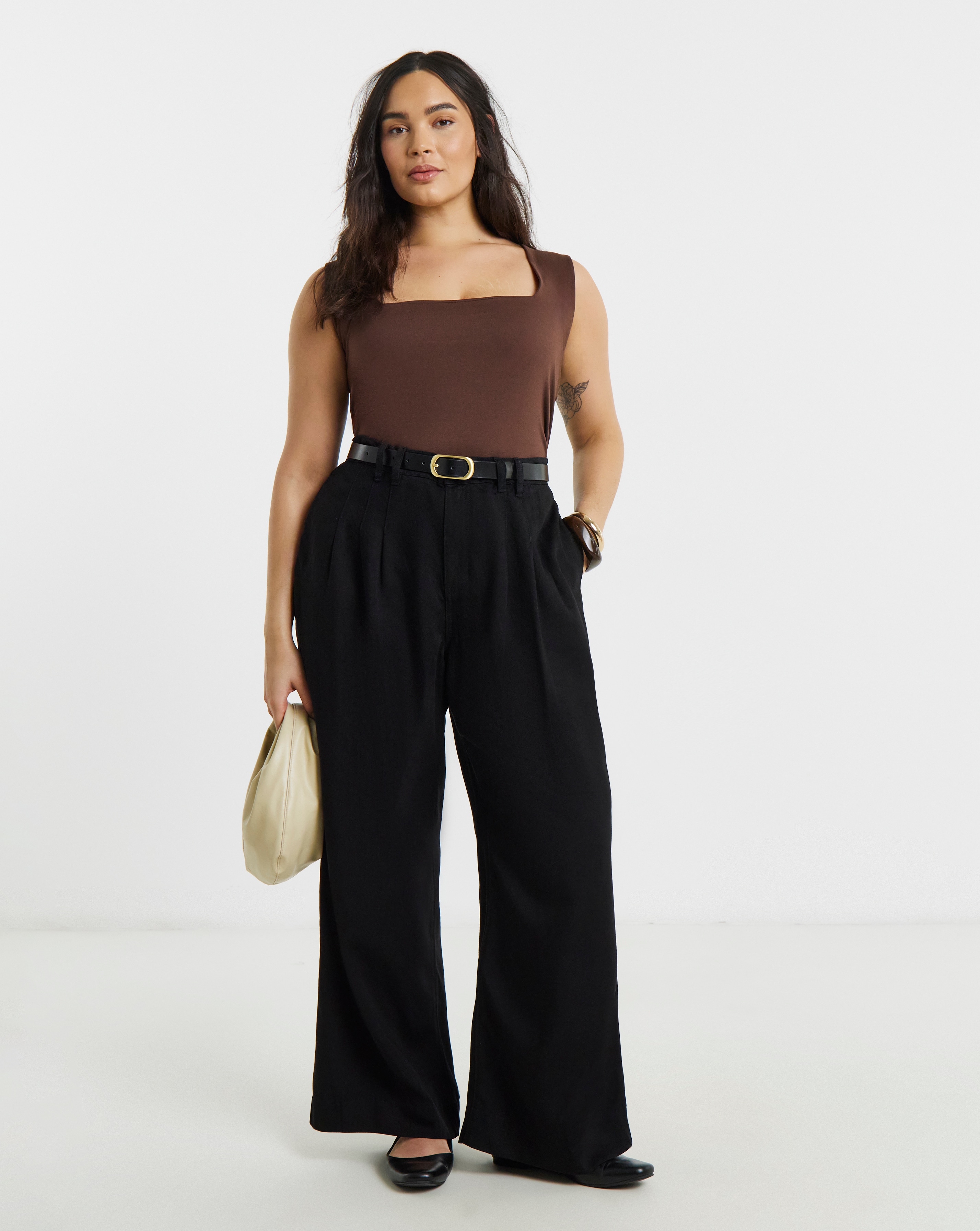 Simply Be Pleat Detail Wide Leg Jeans