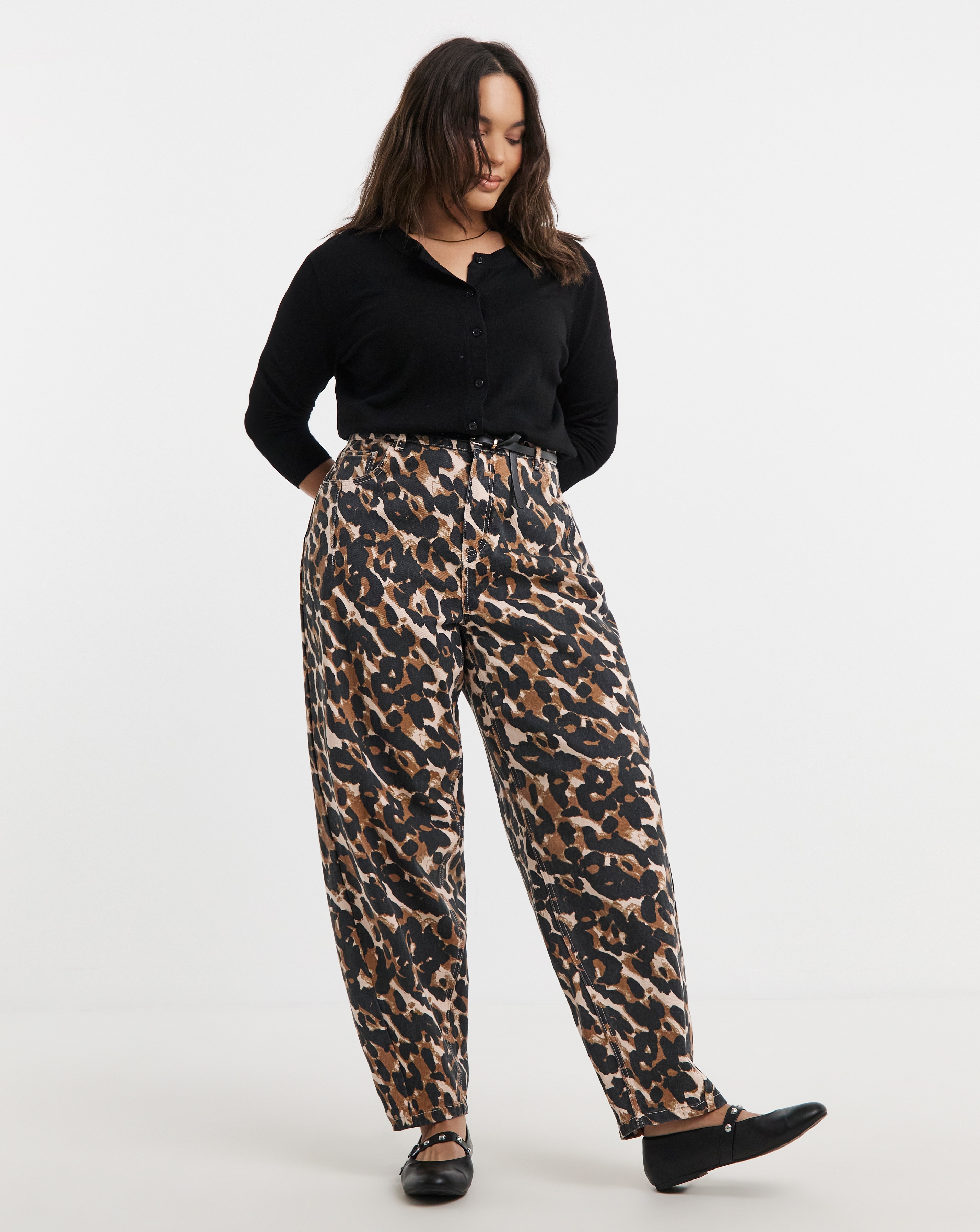 Simply Be Leopard Print Barrel Jeans