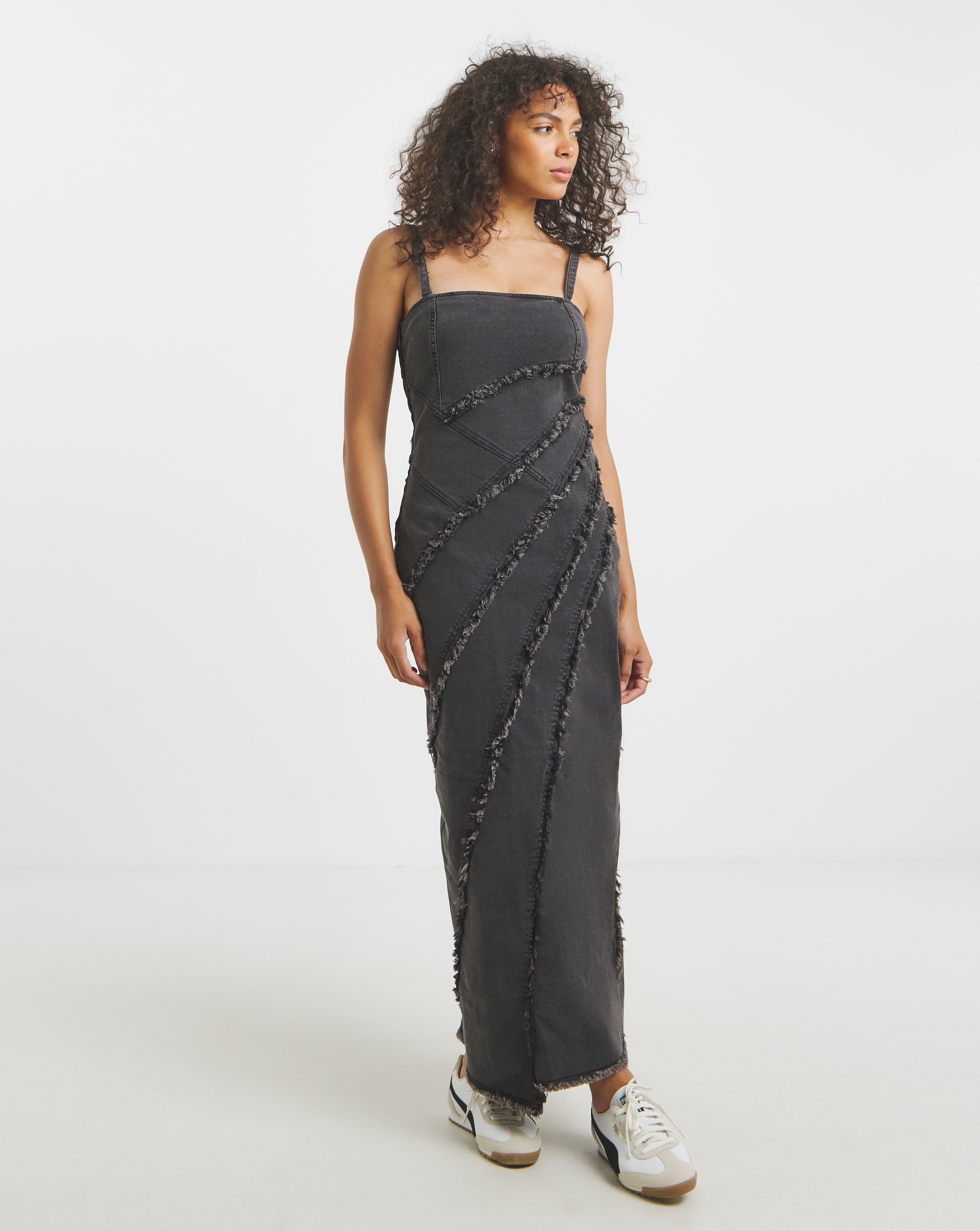 Washed Black Seamed Column Maxi Dress