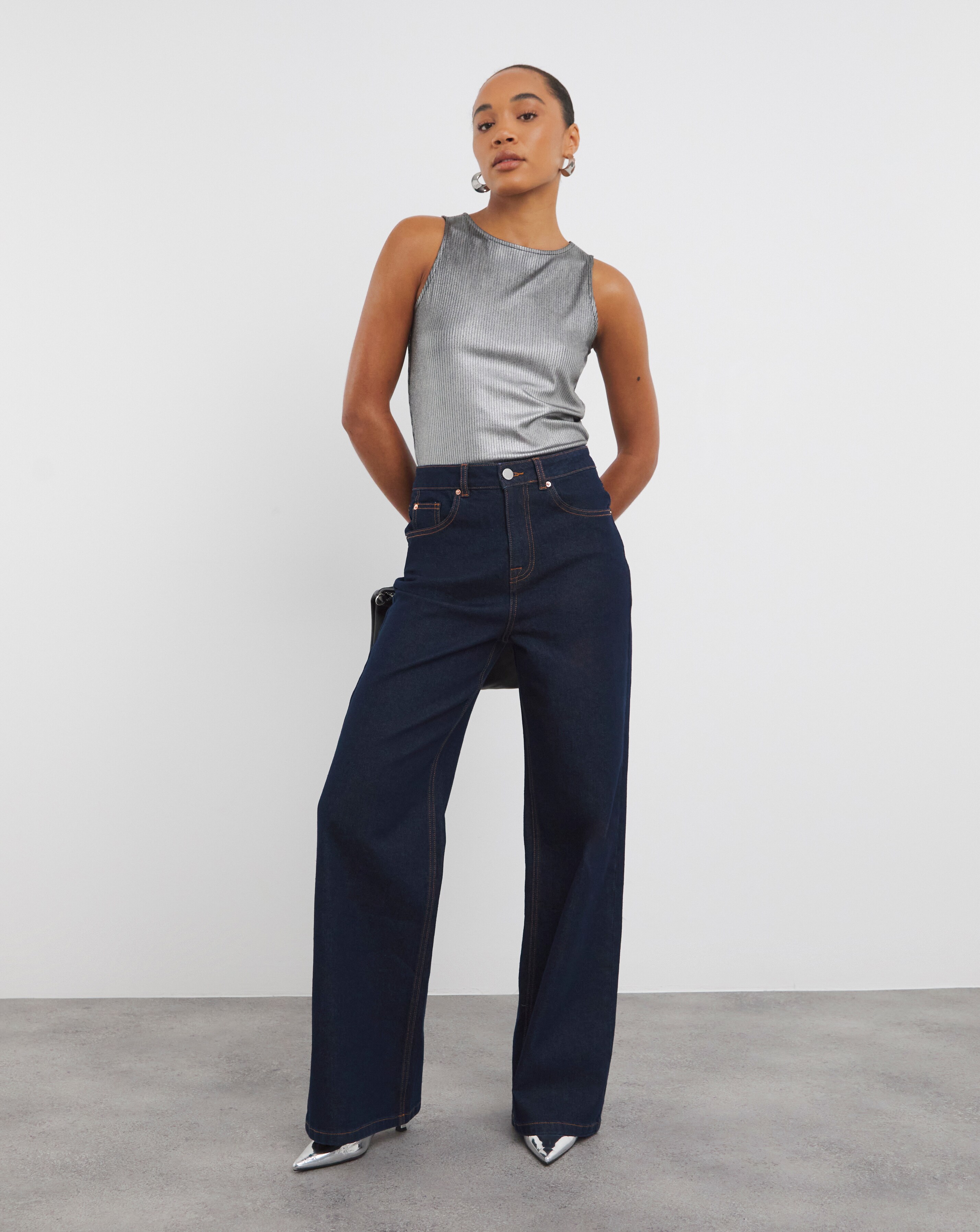Indigo Contrast Sitch Wide Leg Jeans