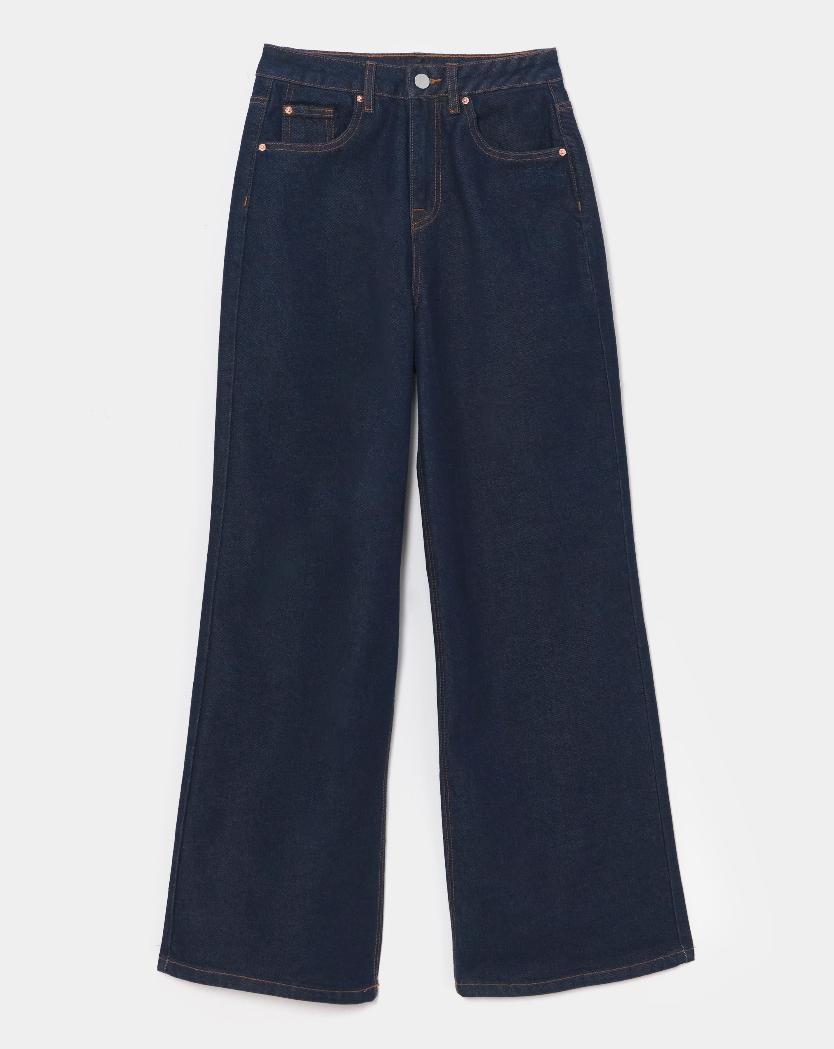 Indigo Contrast Sitch Wide Leg Jeans