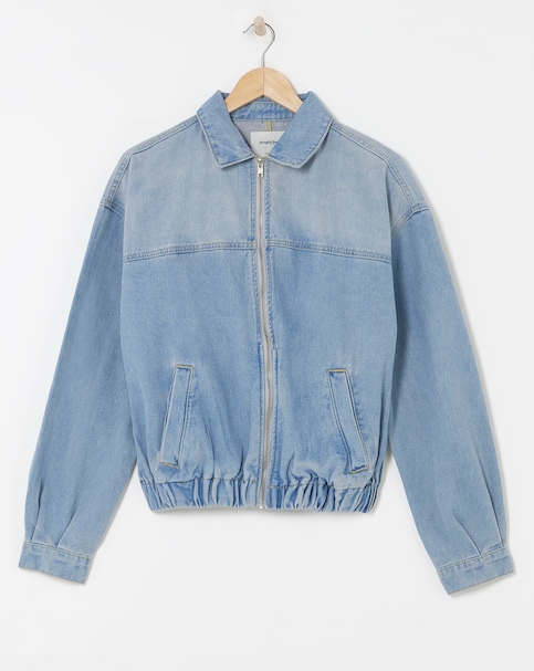 Pink Tint Cropped Denim Bomber