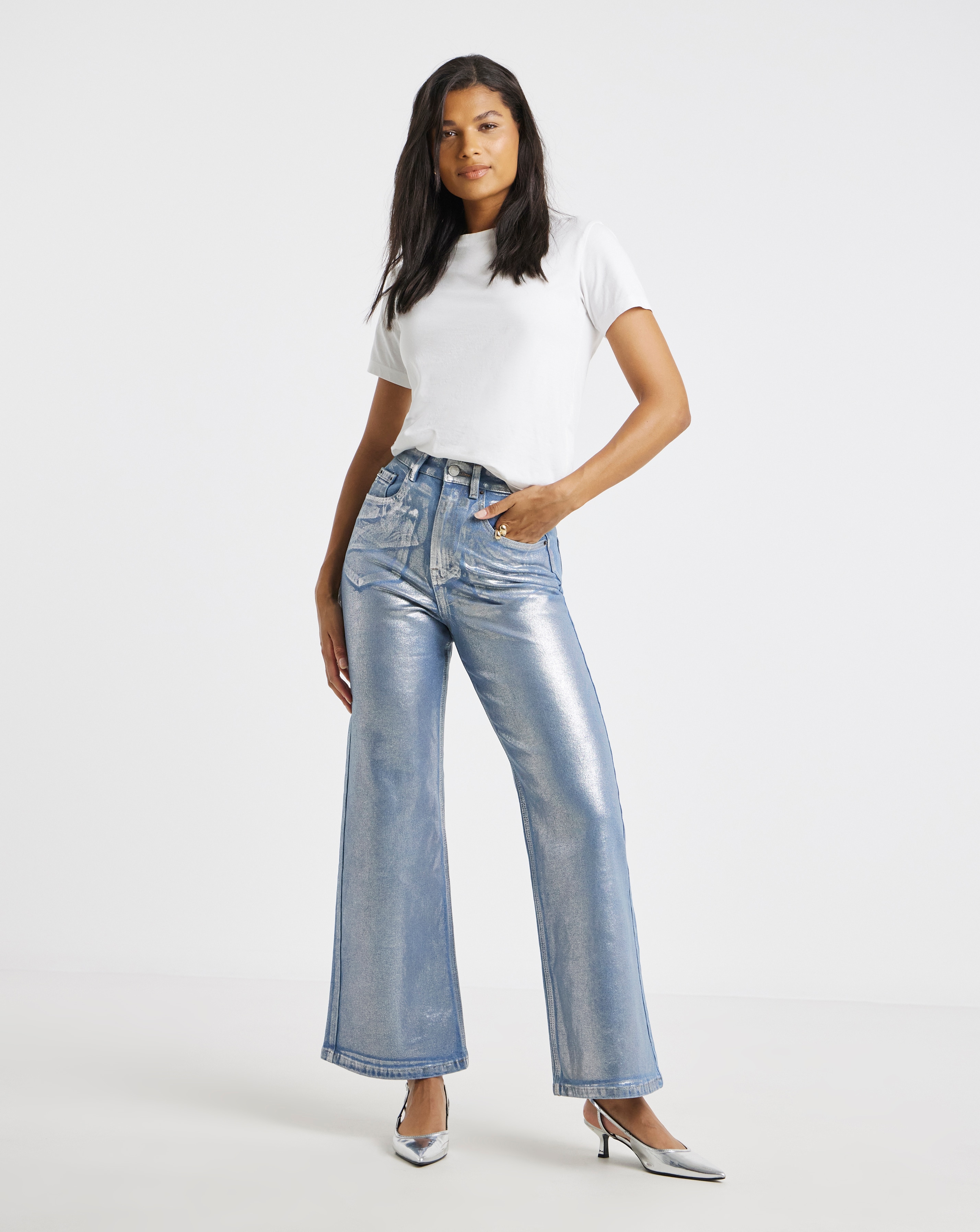 Blue Metallic 00s Wide Leg Jeans