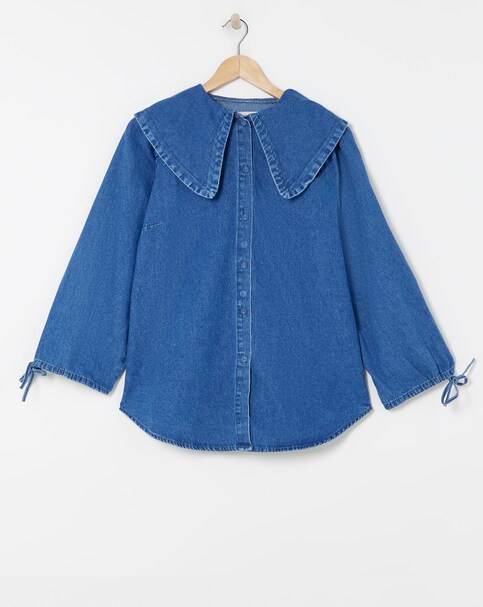 Mid Blue Oversized Collar Blouse