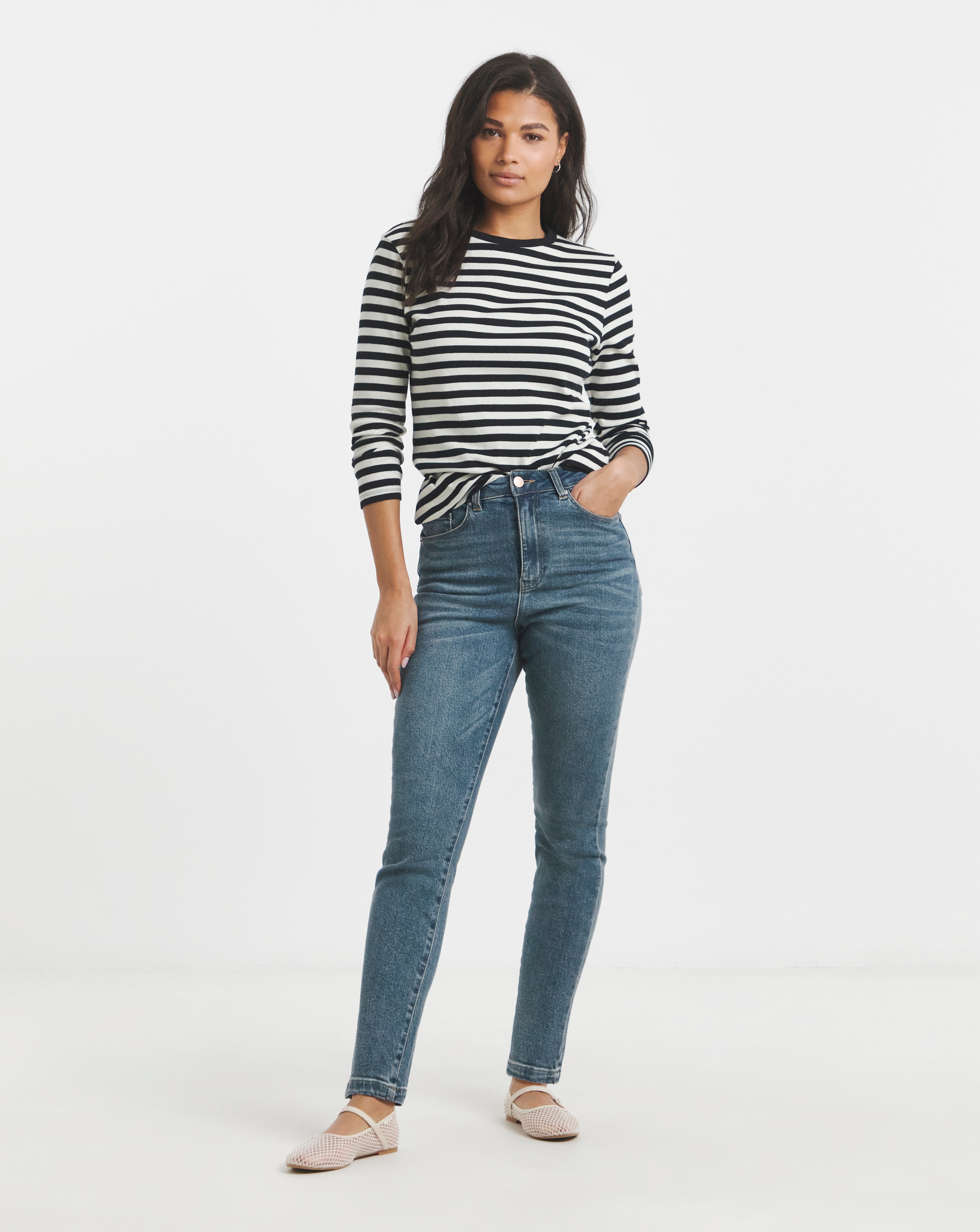 Soft Blue Slim Mom Jeans