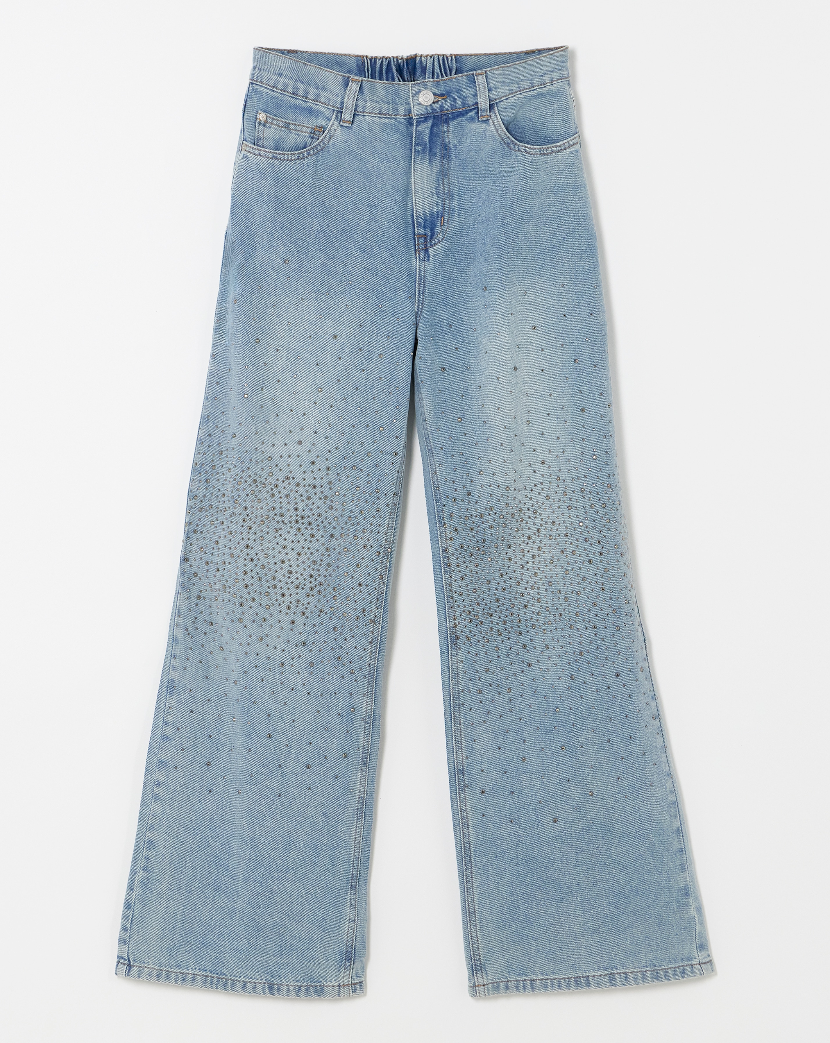 Light Wash Embellished Wide Leg Jeans