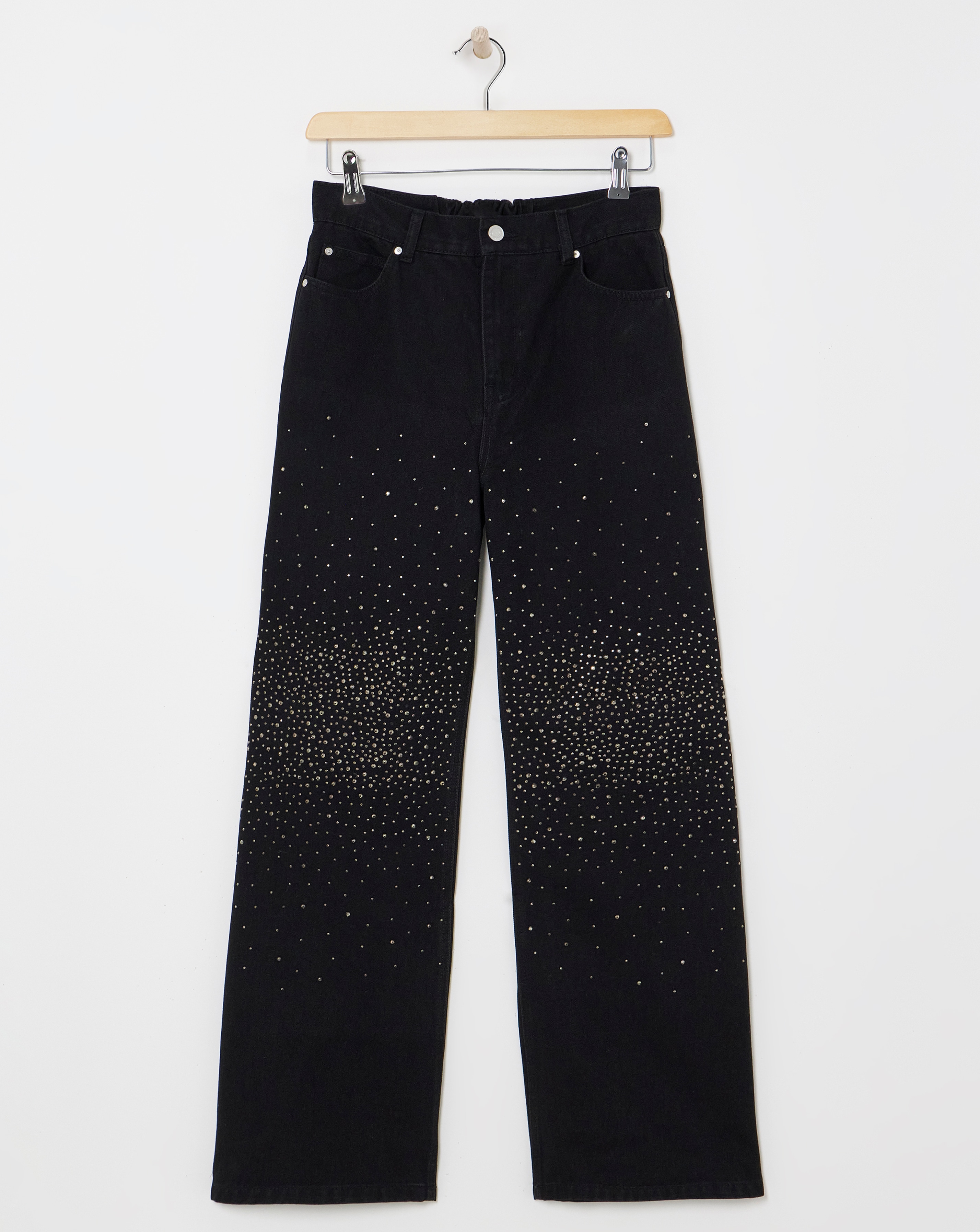 Black Embellished Wide Leg Jeans