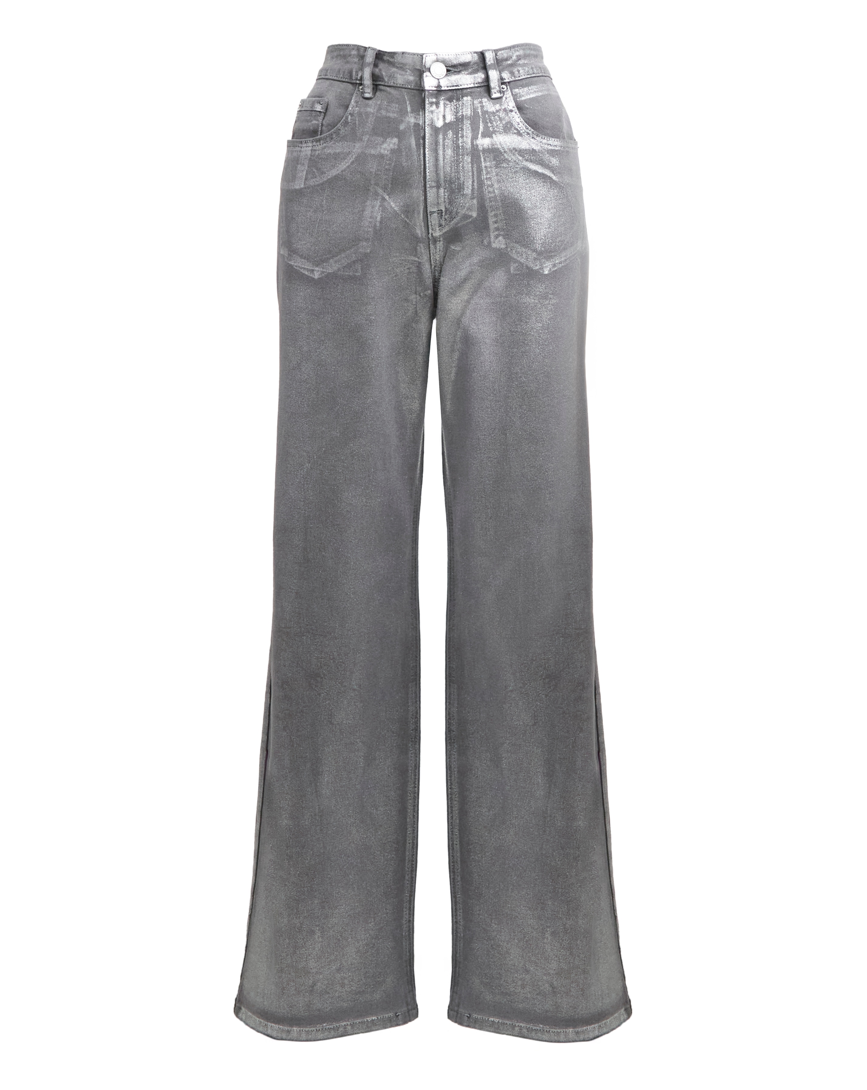 Silver Metallic Straight Leg Jean