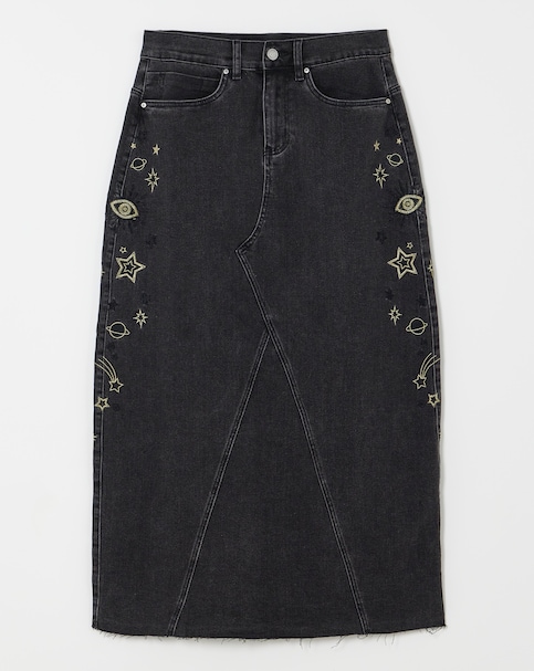 Black Cosmic Mix A Line Denim Maxi Skirt