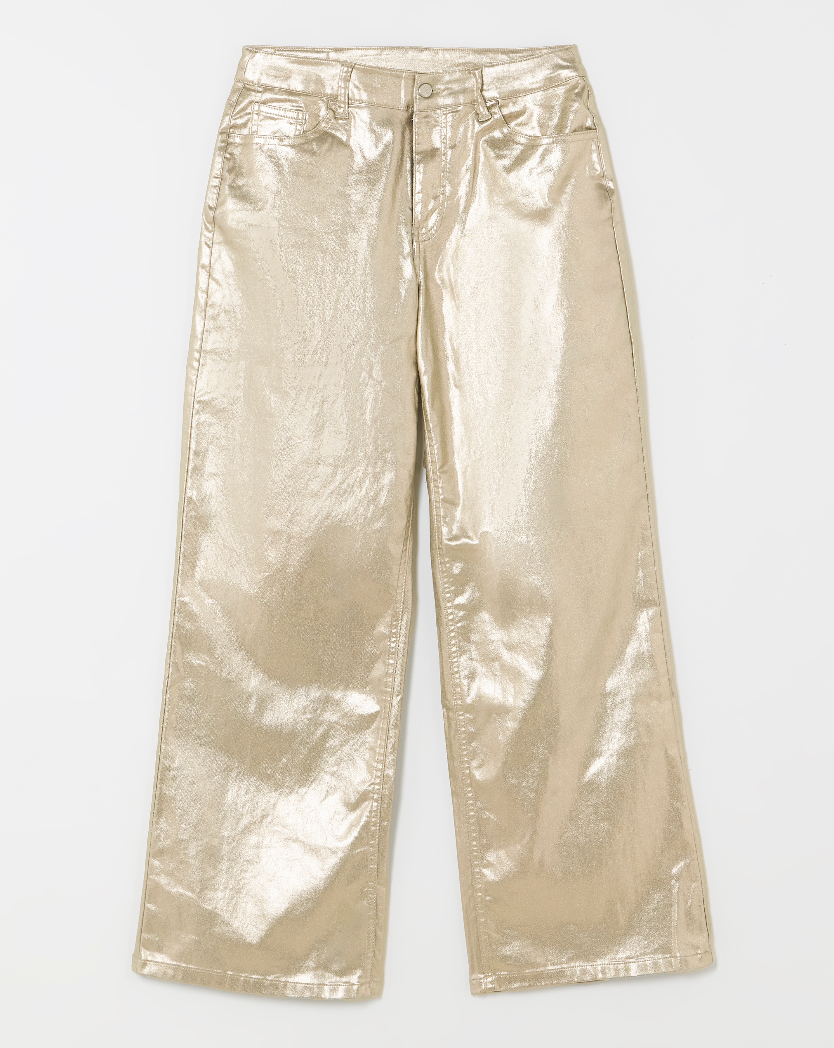 Gold Metallic Wide Leg Jeans