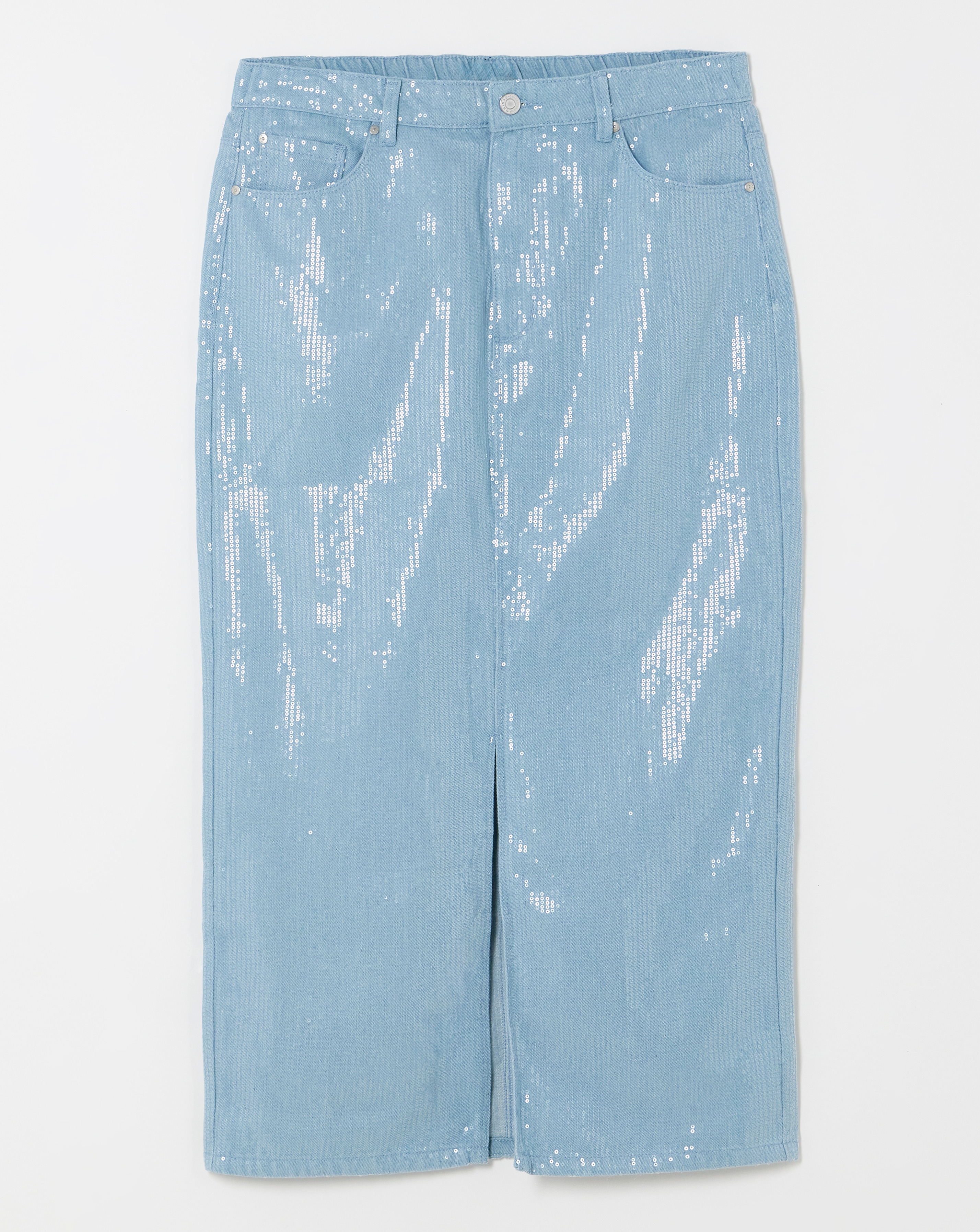 Light Wash Clear Sequin Maxi Skirt