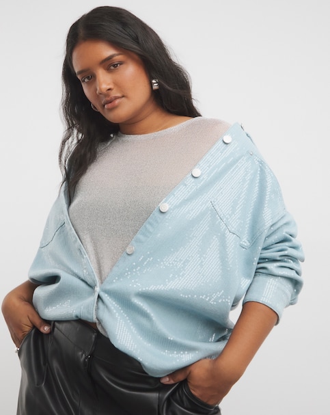 Light Wash Clear Sequin Oversized Shirt
