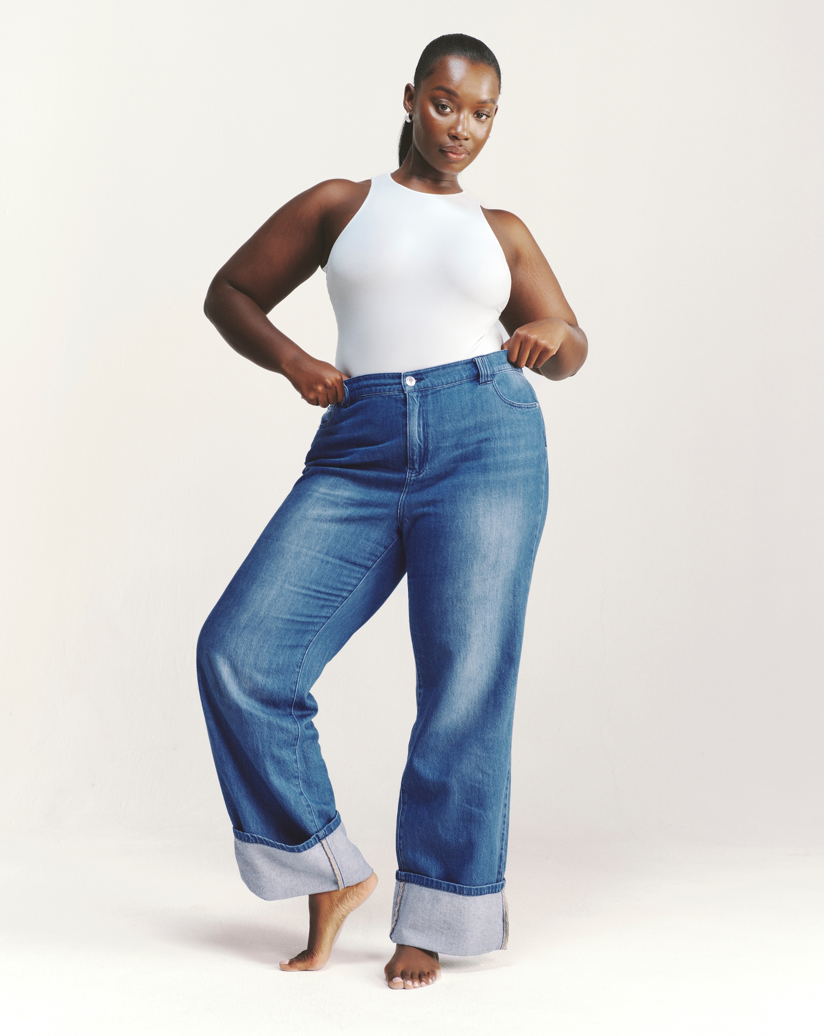 Simply Be Blue Turn Up Drape Jeans