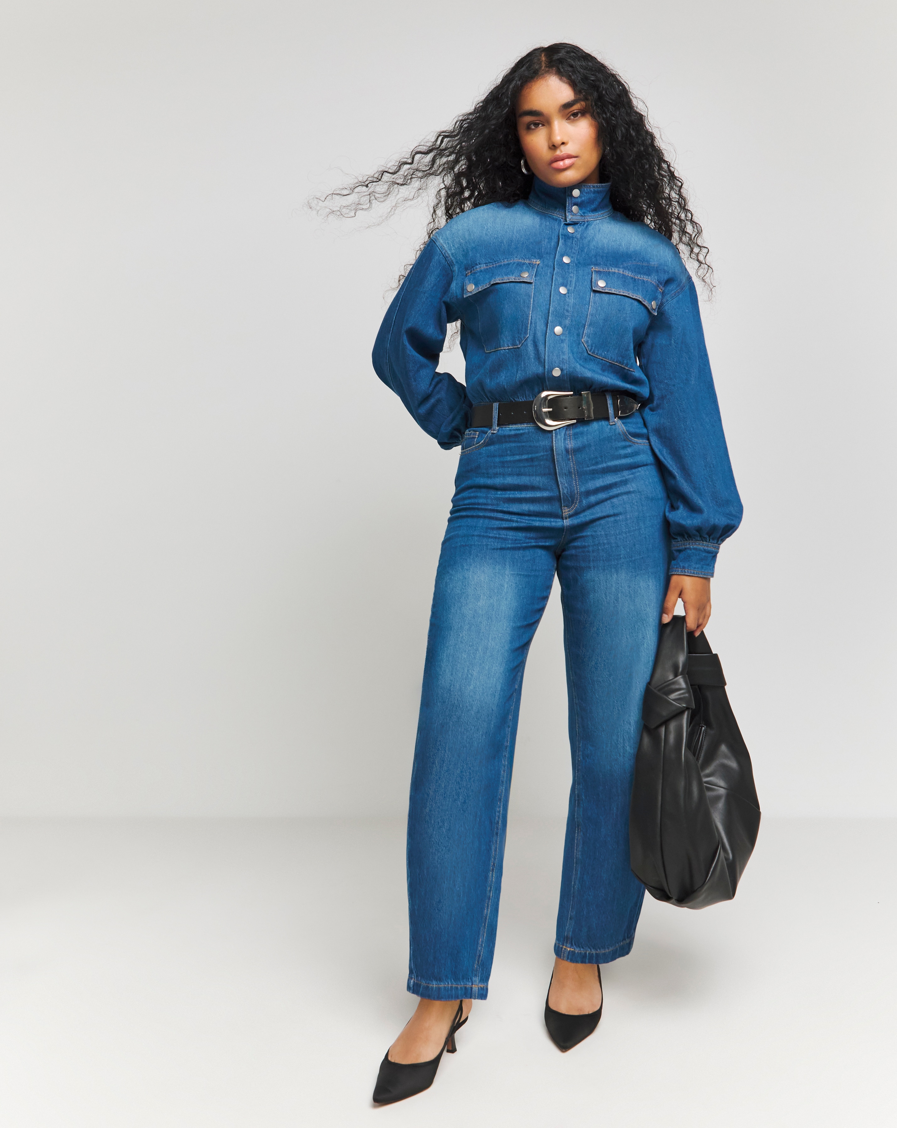 Authentic Look Drape Denim Jumpsuit