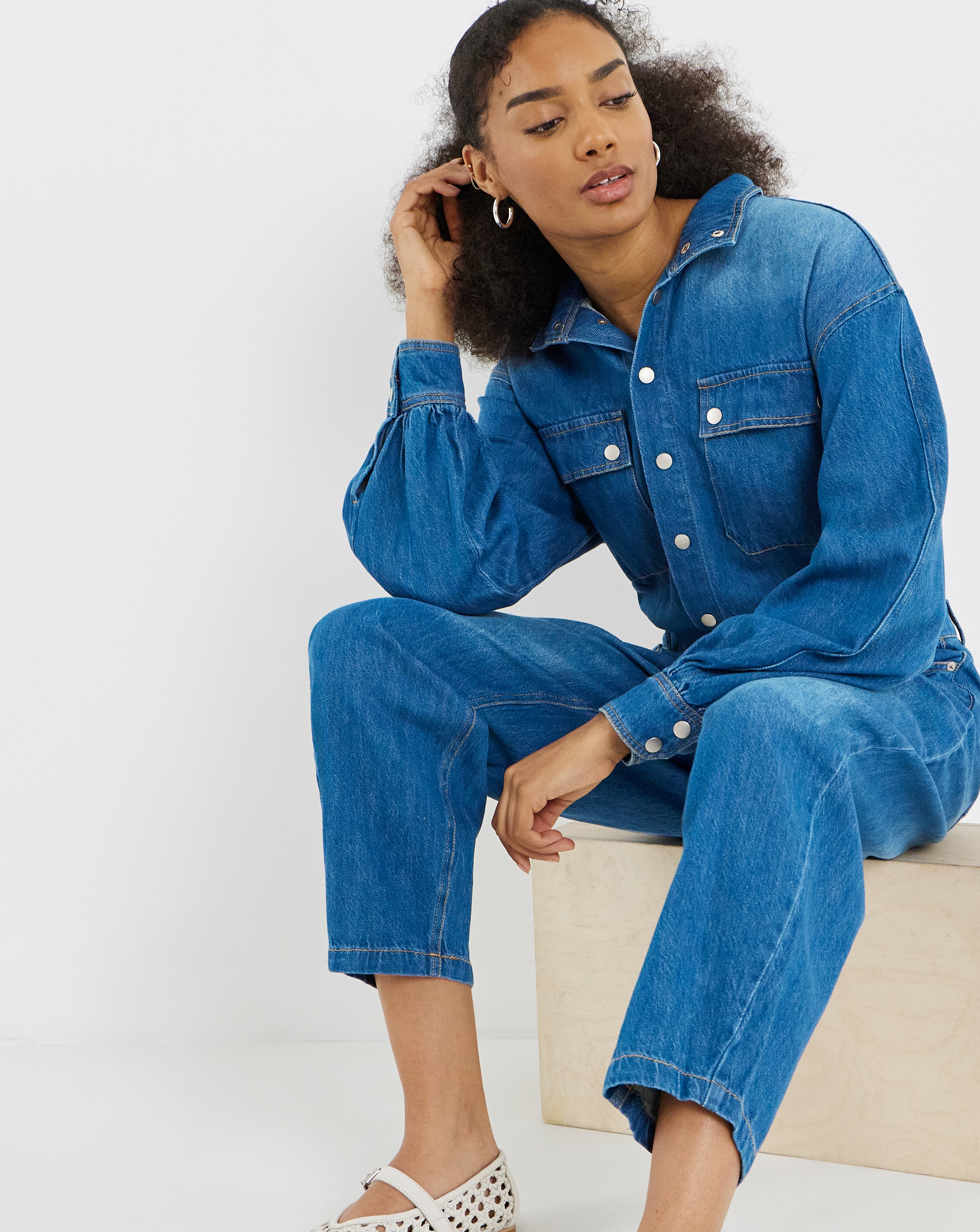 Authentic Look Drape Denim Jumpsuit