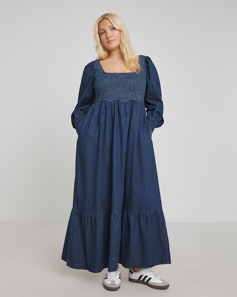 Simply Be Shirred Maxi Smock Denim Dress