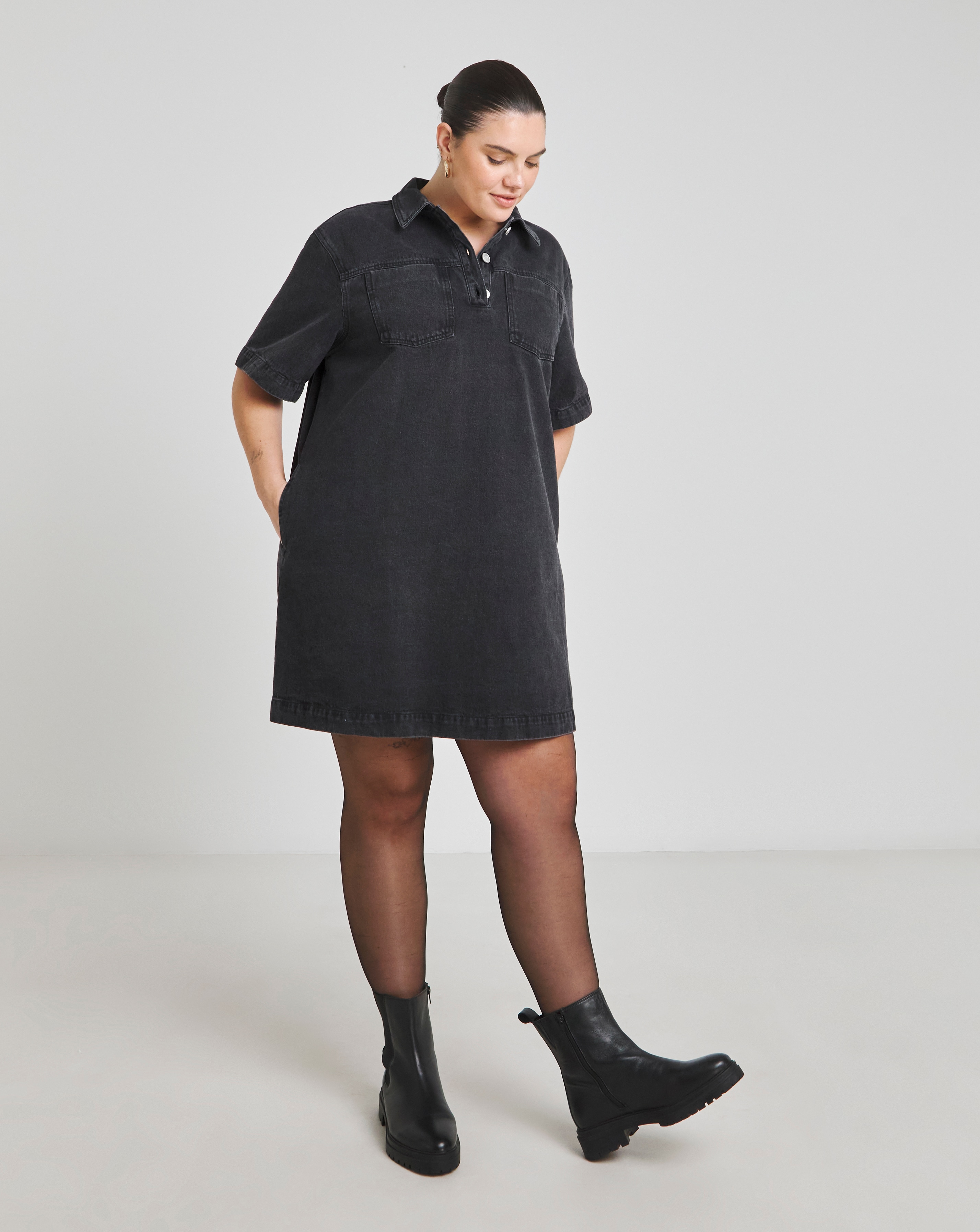 Black BoxyDenim Short Dress