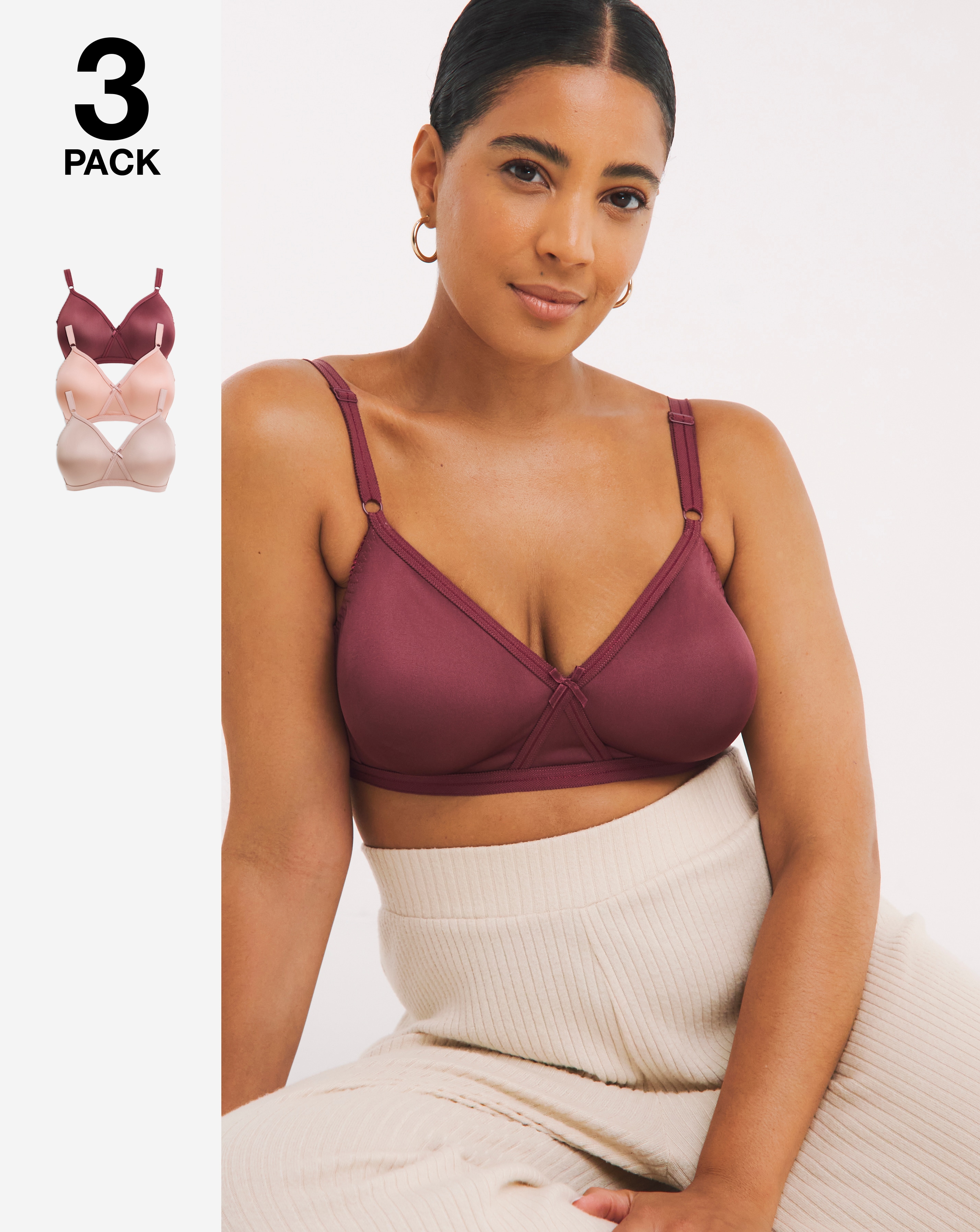 3 Pack Full Cup Non Wired Bras