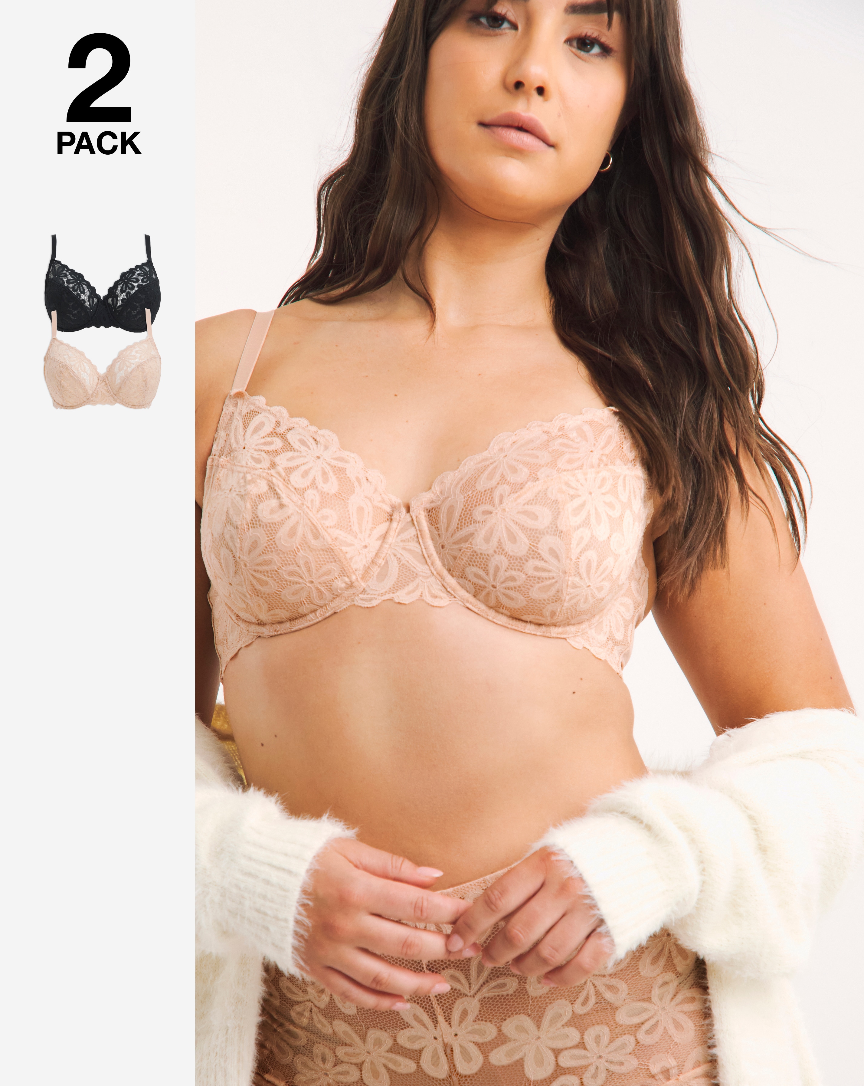 2 Pack Daisy Lace Full Cup Bras