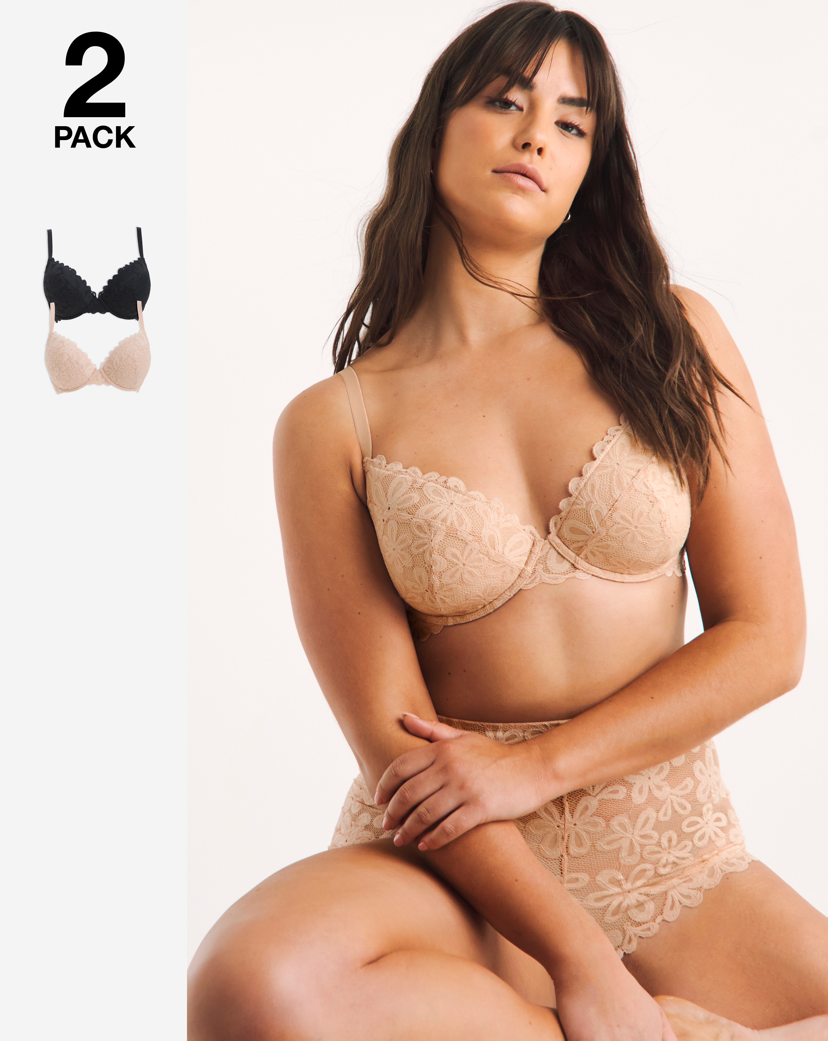 2 Pack Daisy Lace Plunge Bras