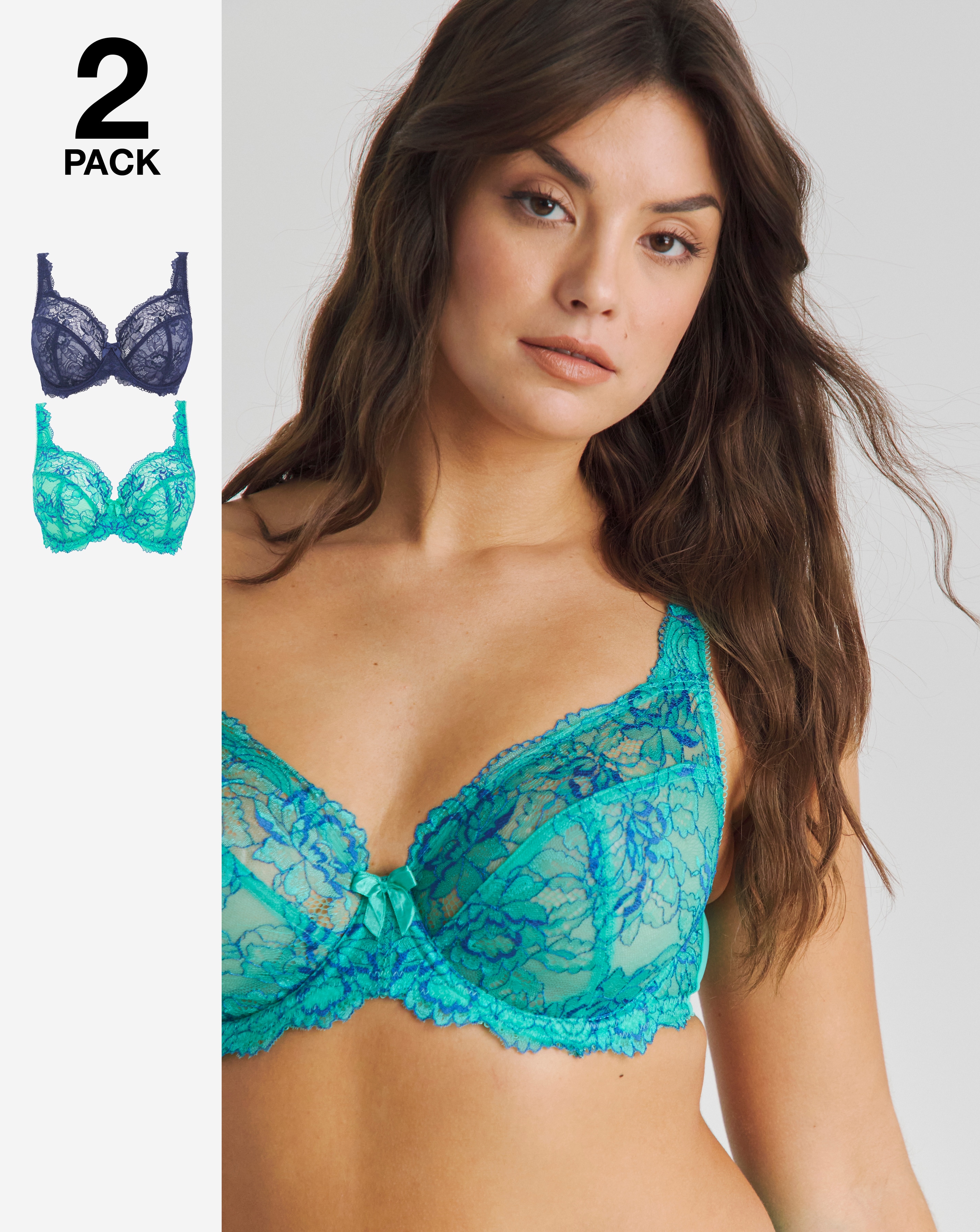 2 Pack Ella Lace Full Cup Wired Bras