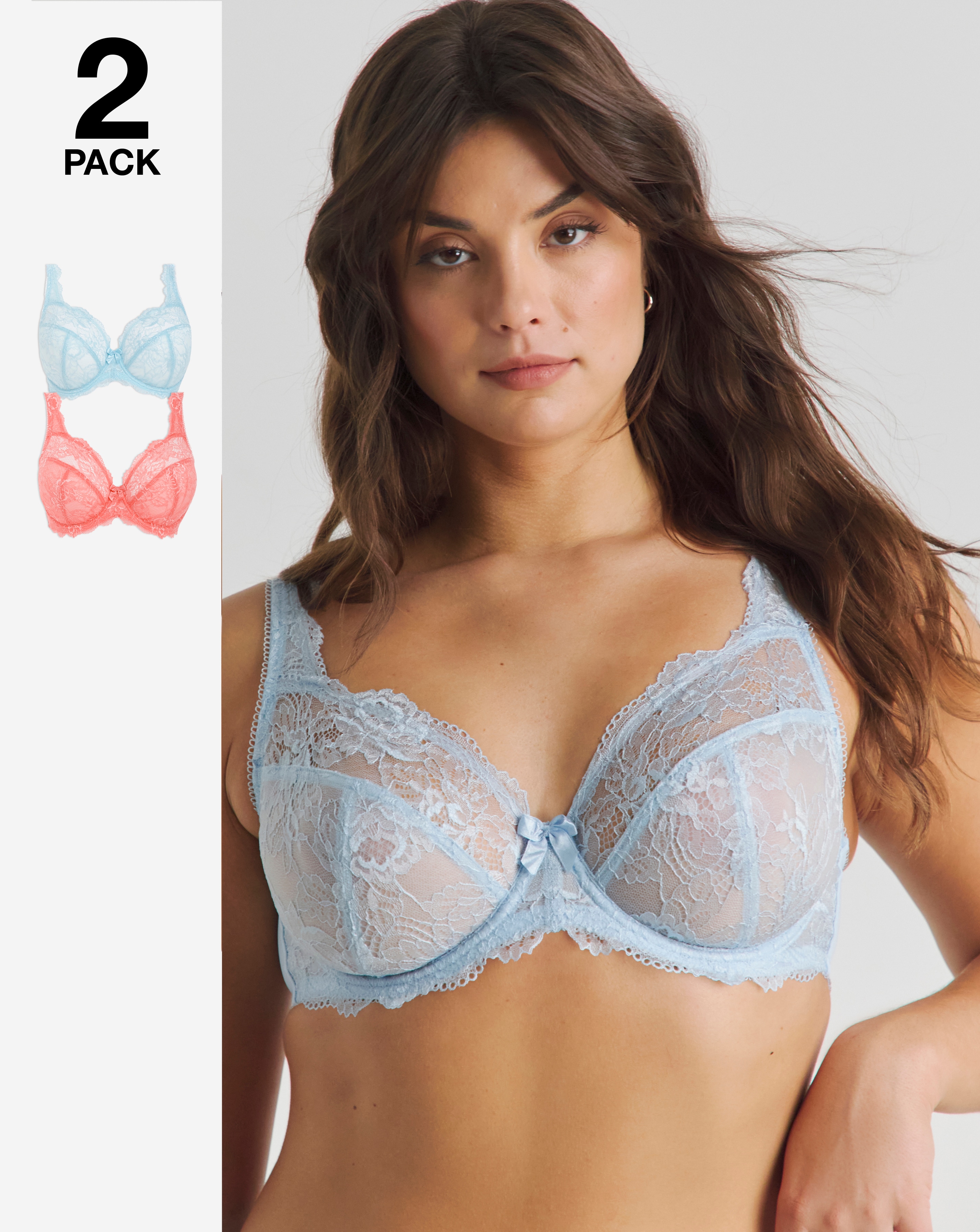 2 Pack Ella Lace Full Cup Wired Bras
