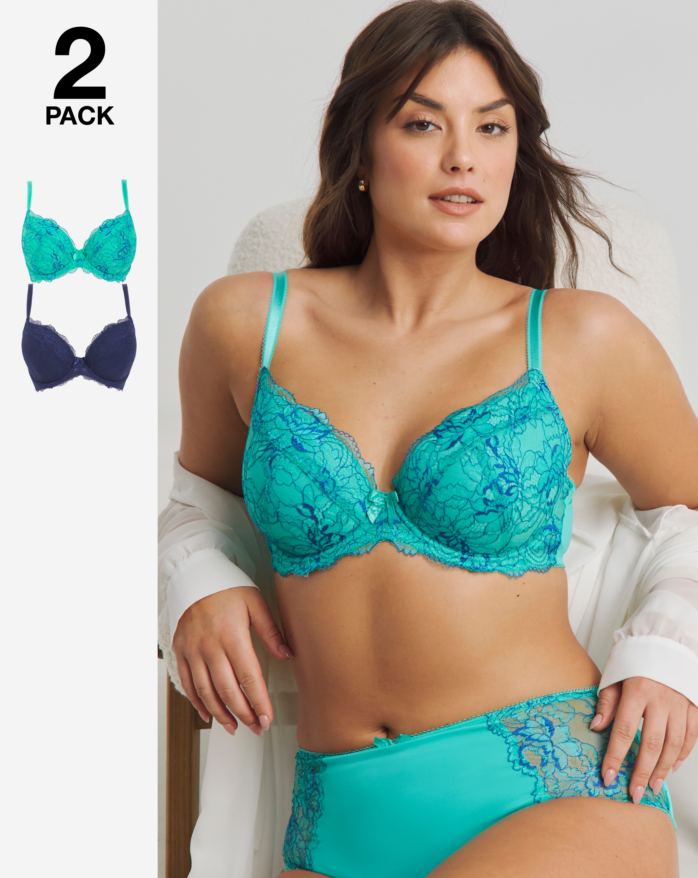 2 Pack Ella Lace Padded Plunge Bras