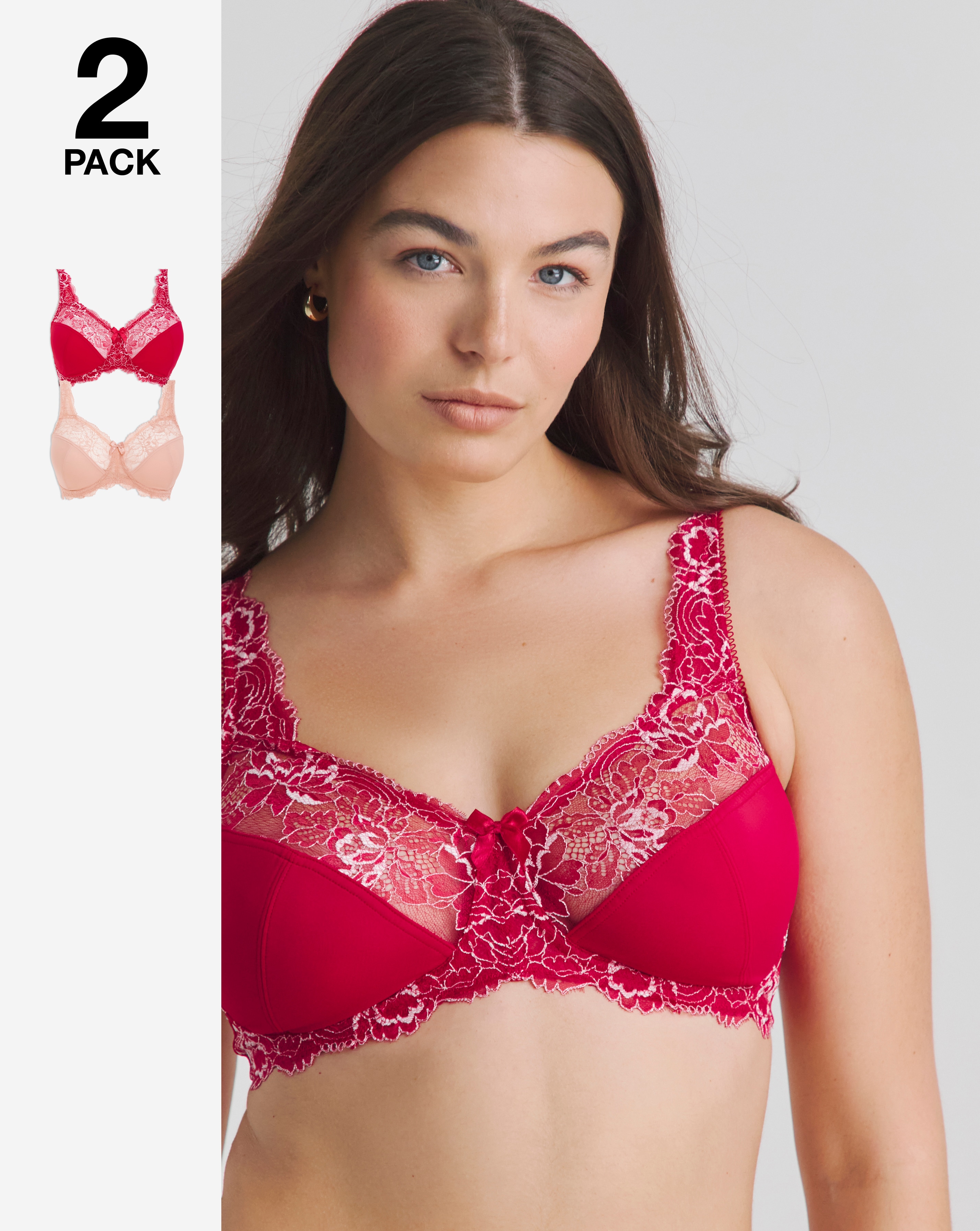 2 Pack Ella Lace Non Wired Full Cup Bras