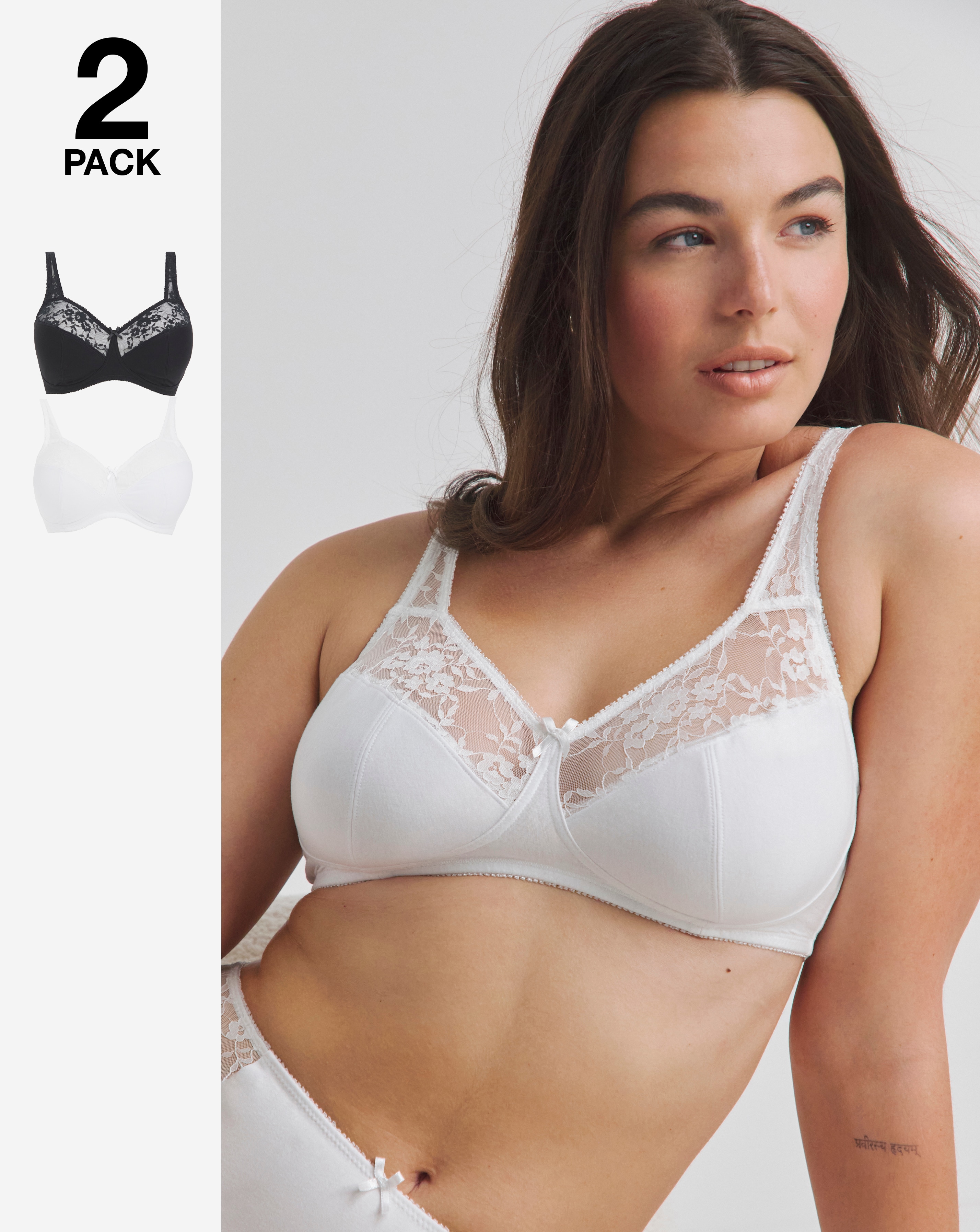 2 Pack Lace Non Wired Full Cup Bras