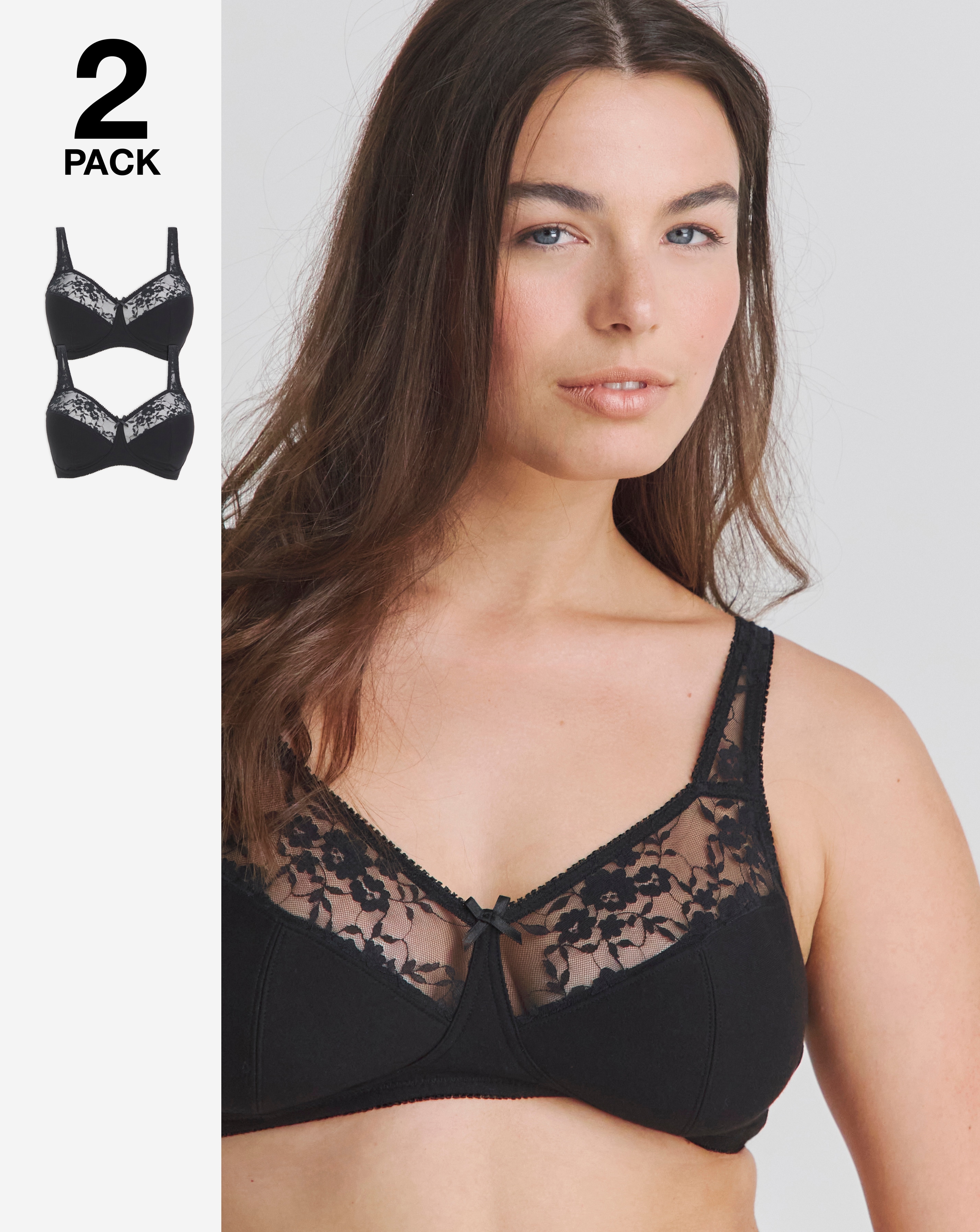 2 Pack Lace Non Wired Full Cup Bras