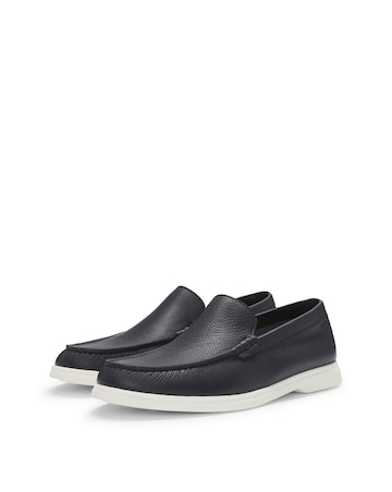 Boss Tumbled Leather Moccasins - Navy